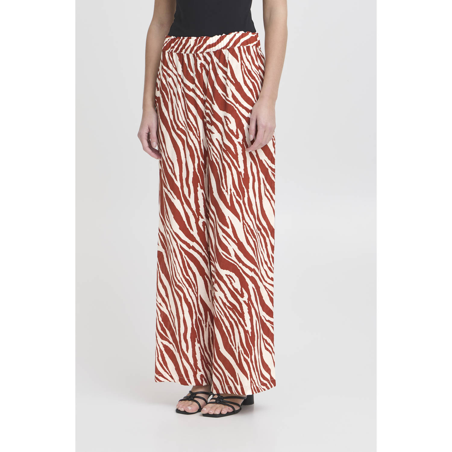 ICHI wide leg regular waist casual broek roodbruin