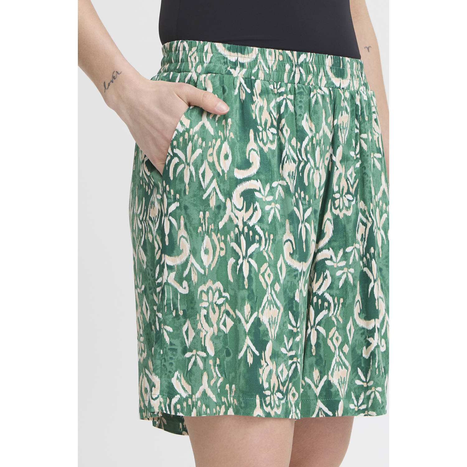 ICHI relaxed regular waist casual short groen
