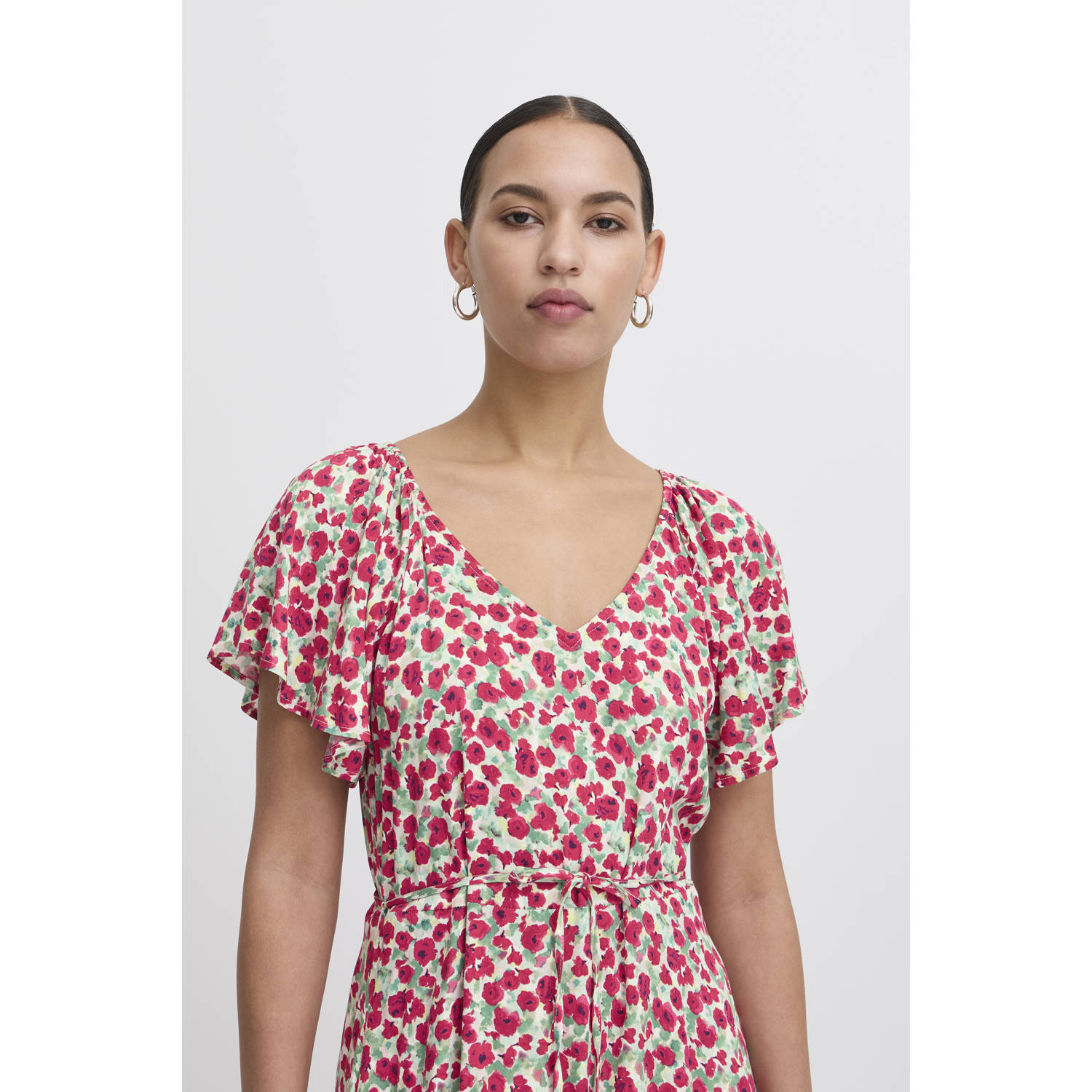 Ichi Midi-jurk met strikceintuur model 'AYA'
