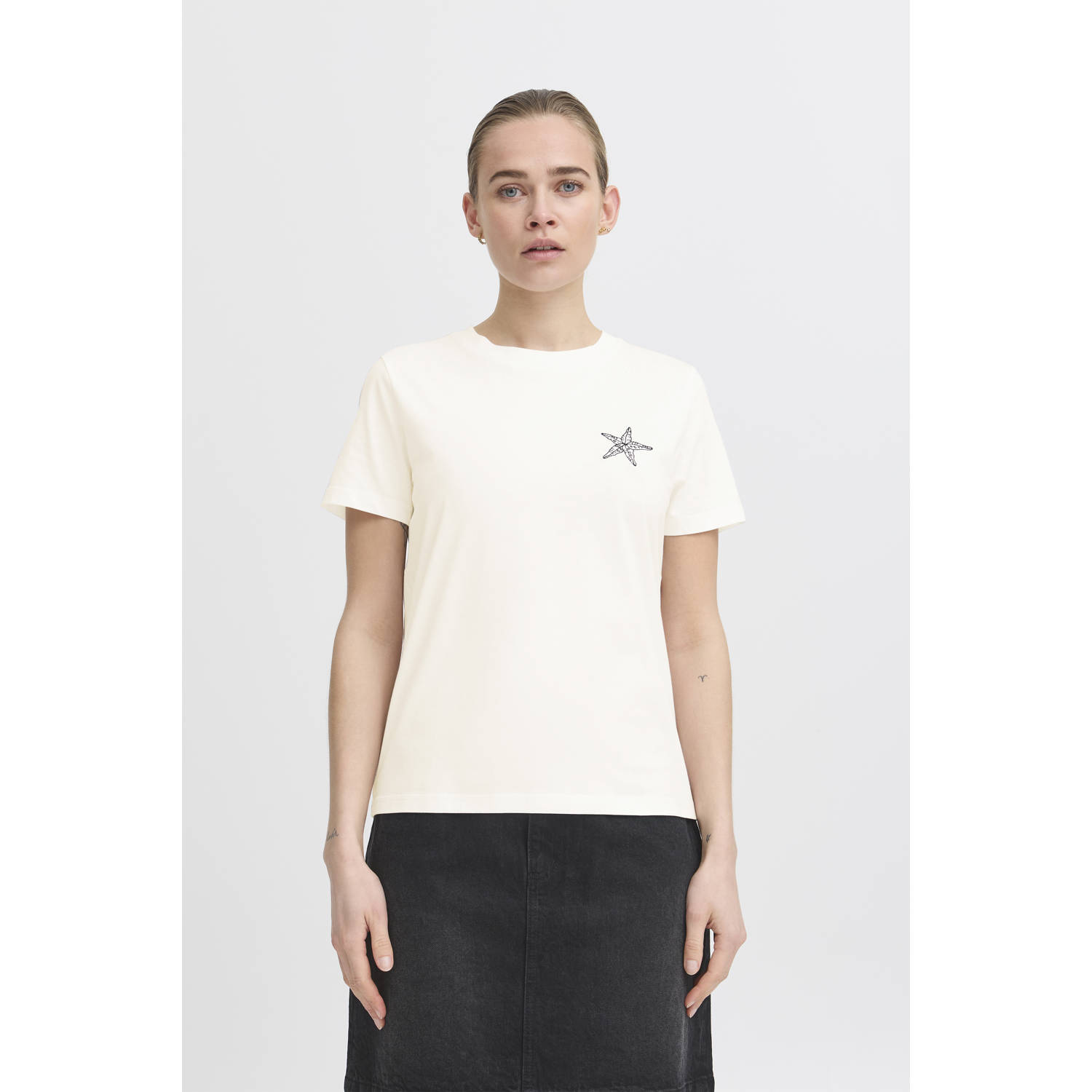 Ichi T-shirt met motiefstitching model 'CAMINO'