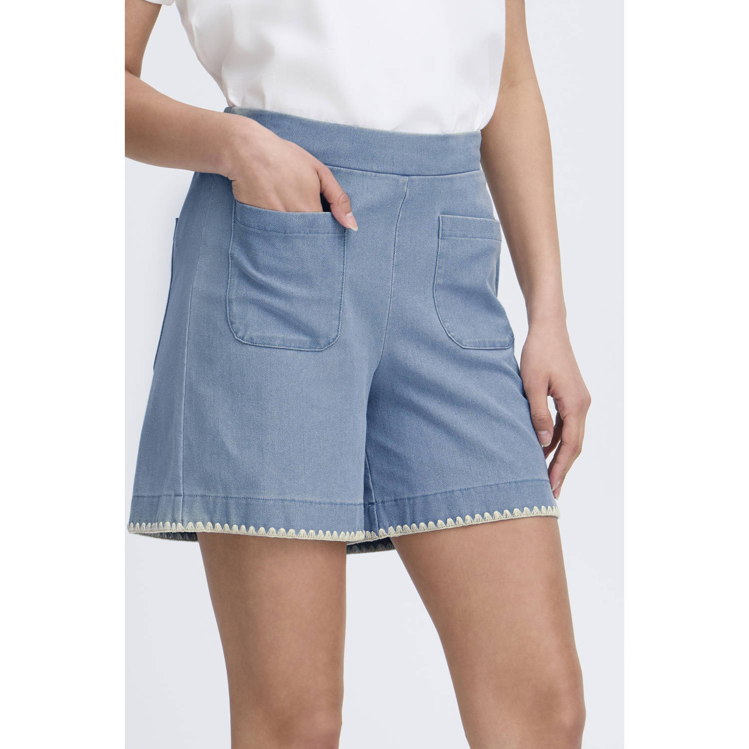 ICHI denim relaxed regular waist denim short light blue denim
