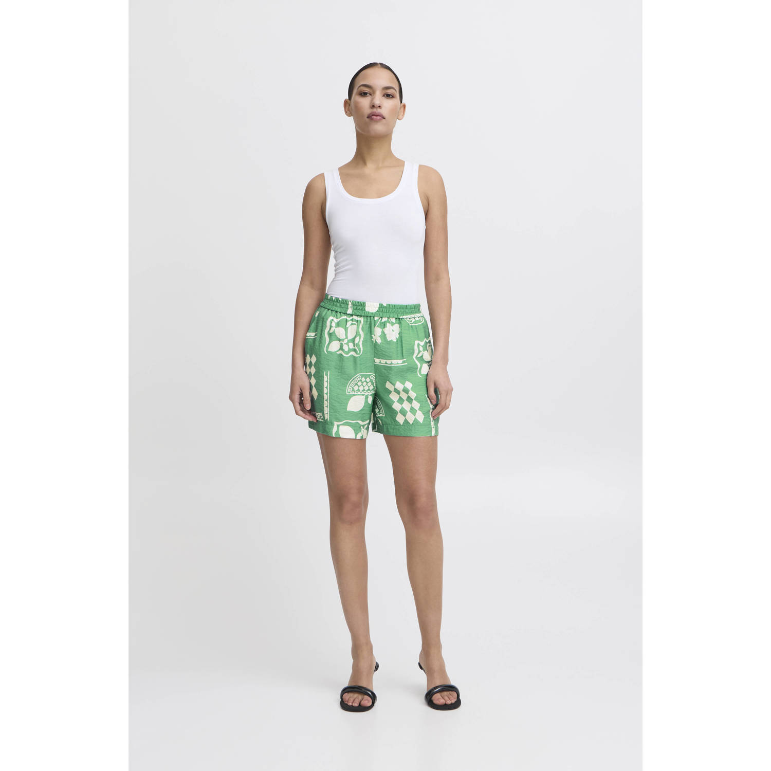 ICHI regular waist casual short groen