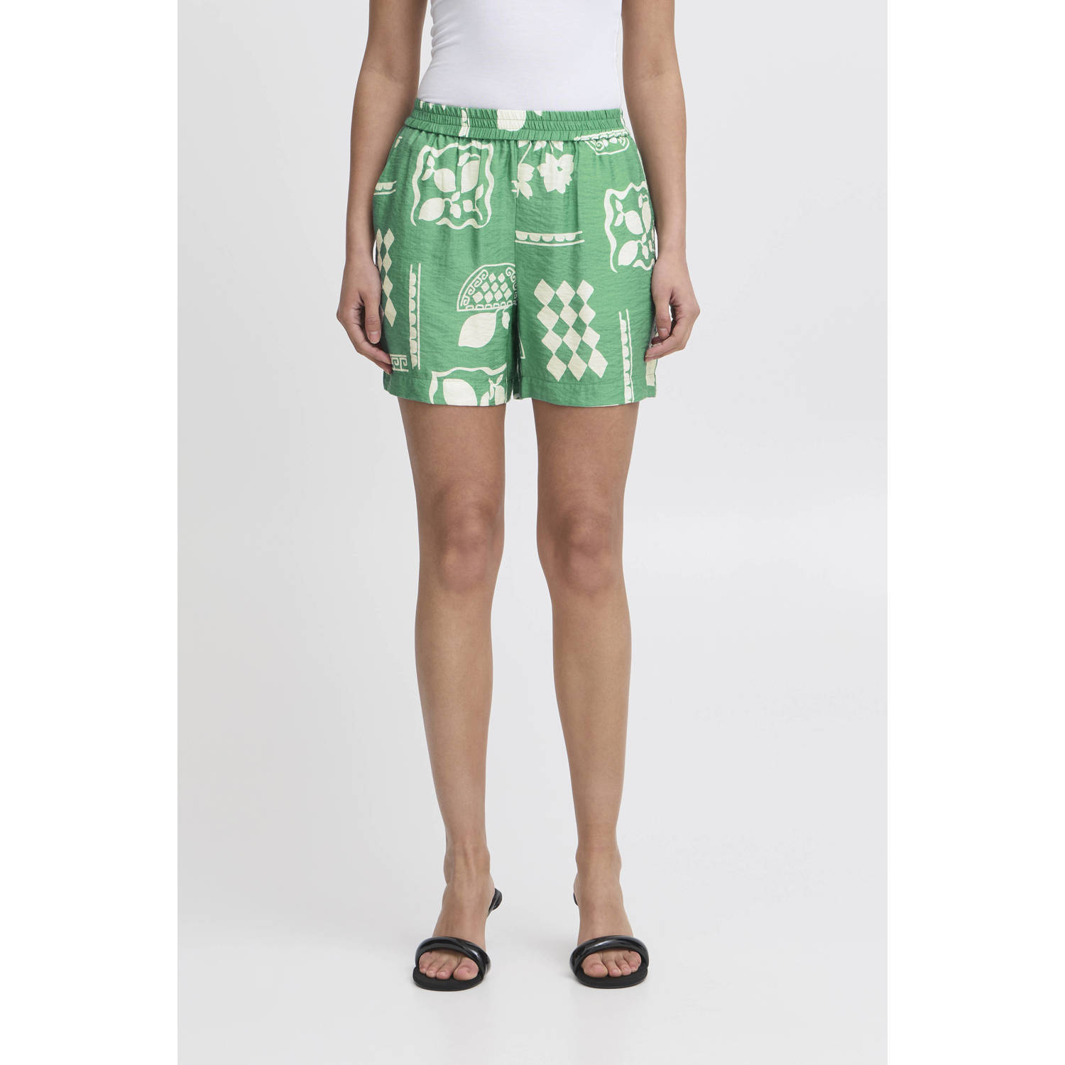 ICHI regular waist casual short groen