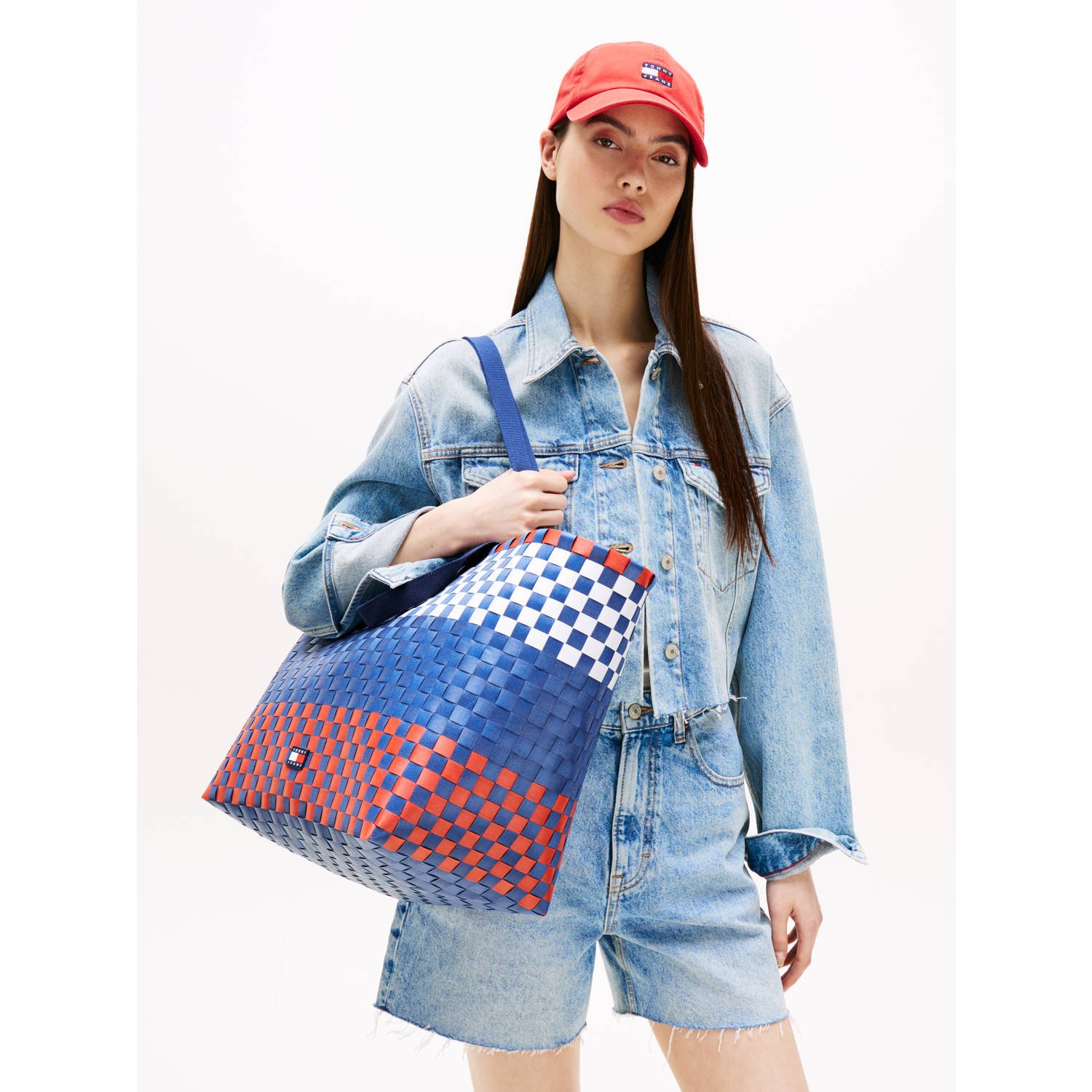 Tommy Jeans geweven shopper TJW Tote Edition blauw rood