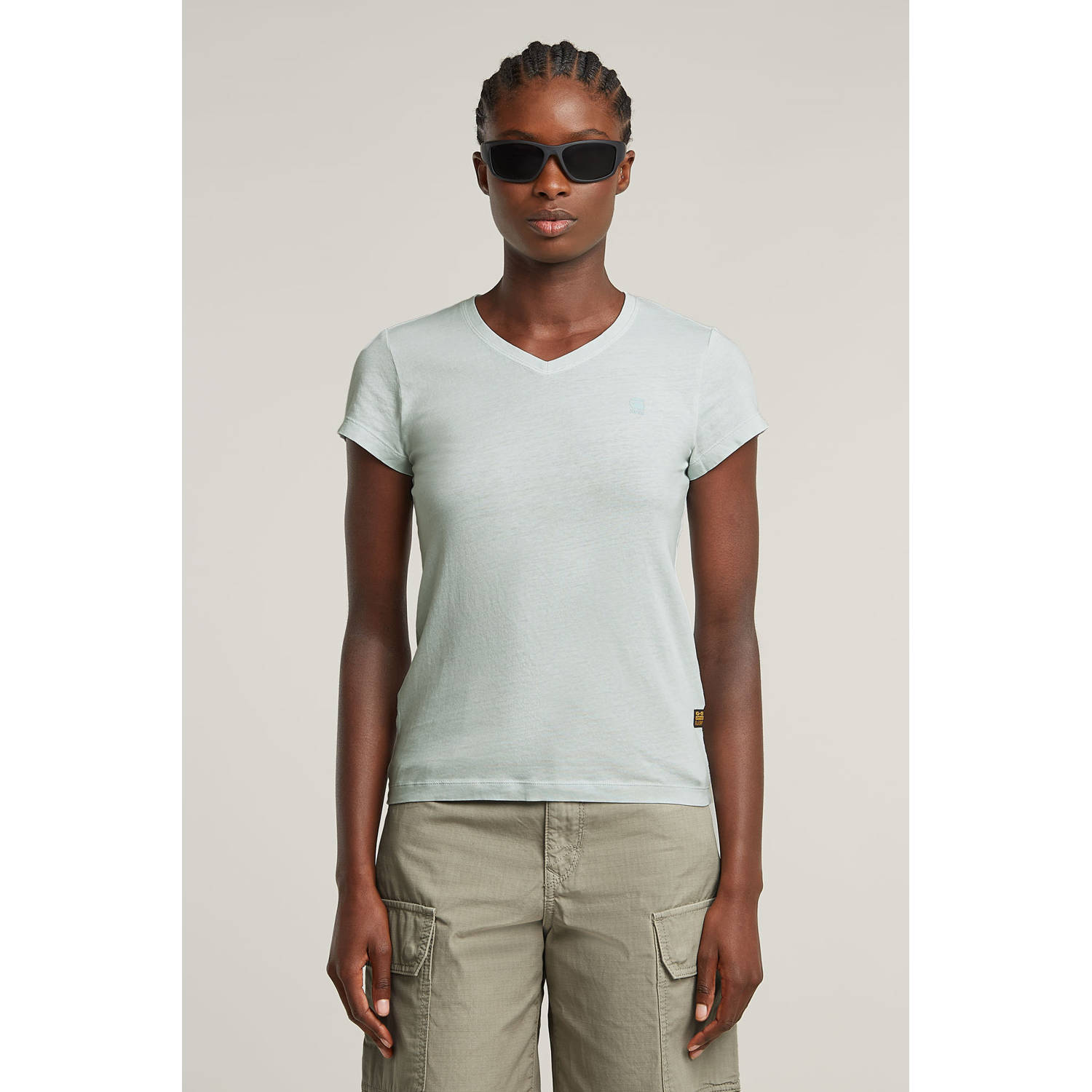 G-Star RAW Overdyed Eyben Slim V-Neck Top Lichtblauw Dames
