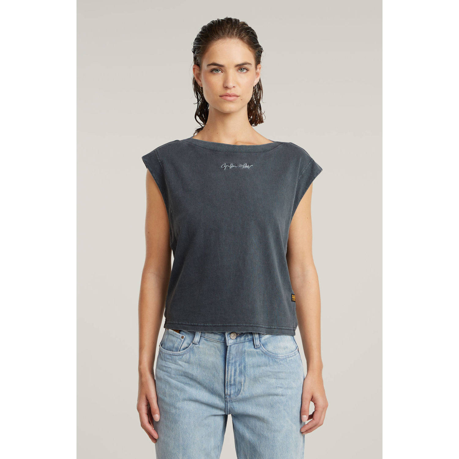 G-Star RAW Mini G-Script Logo Overdyed Top Grijs Dames