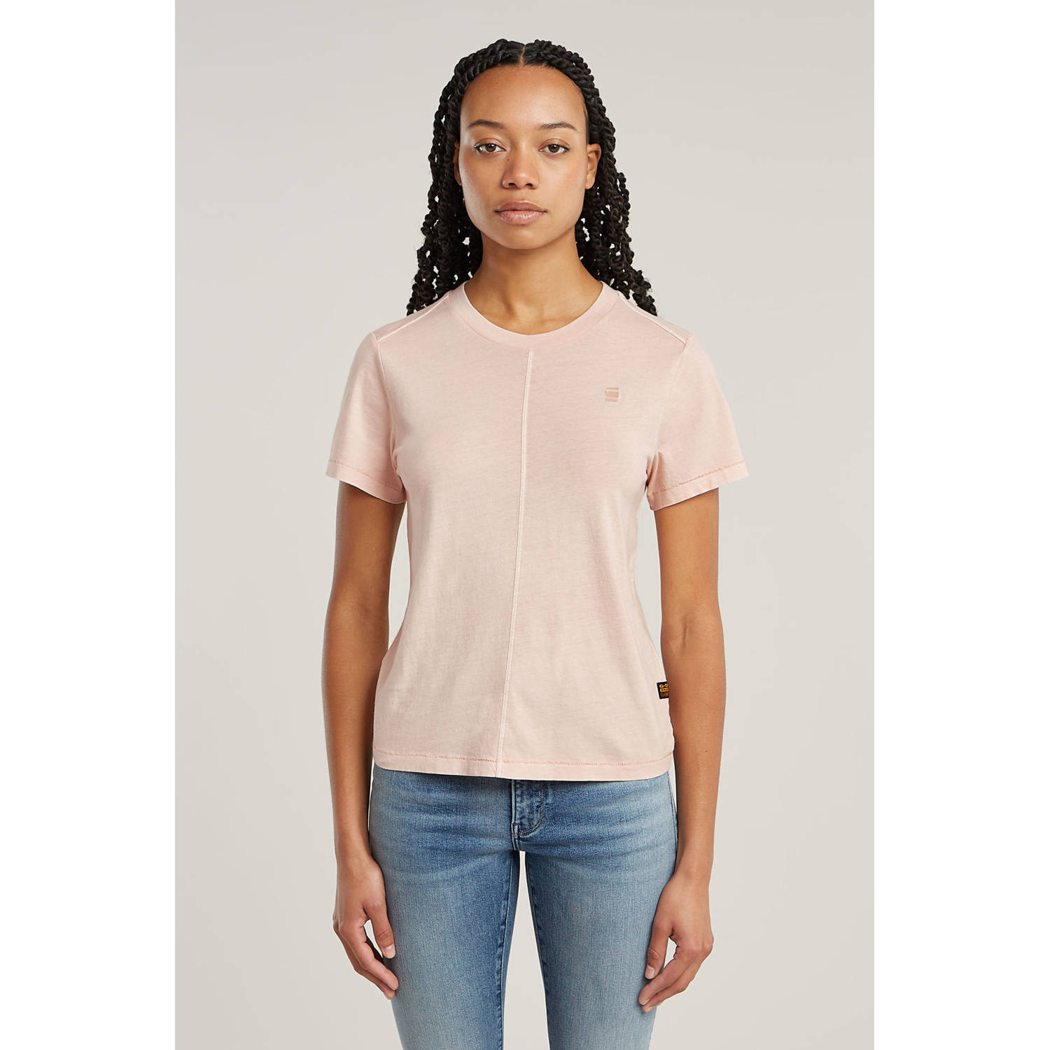 G-Star RAW T-shirt Overdyed Front Seam Roze Dames