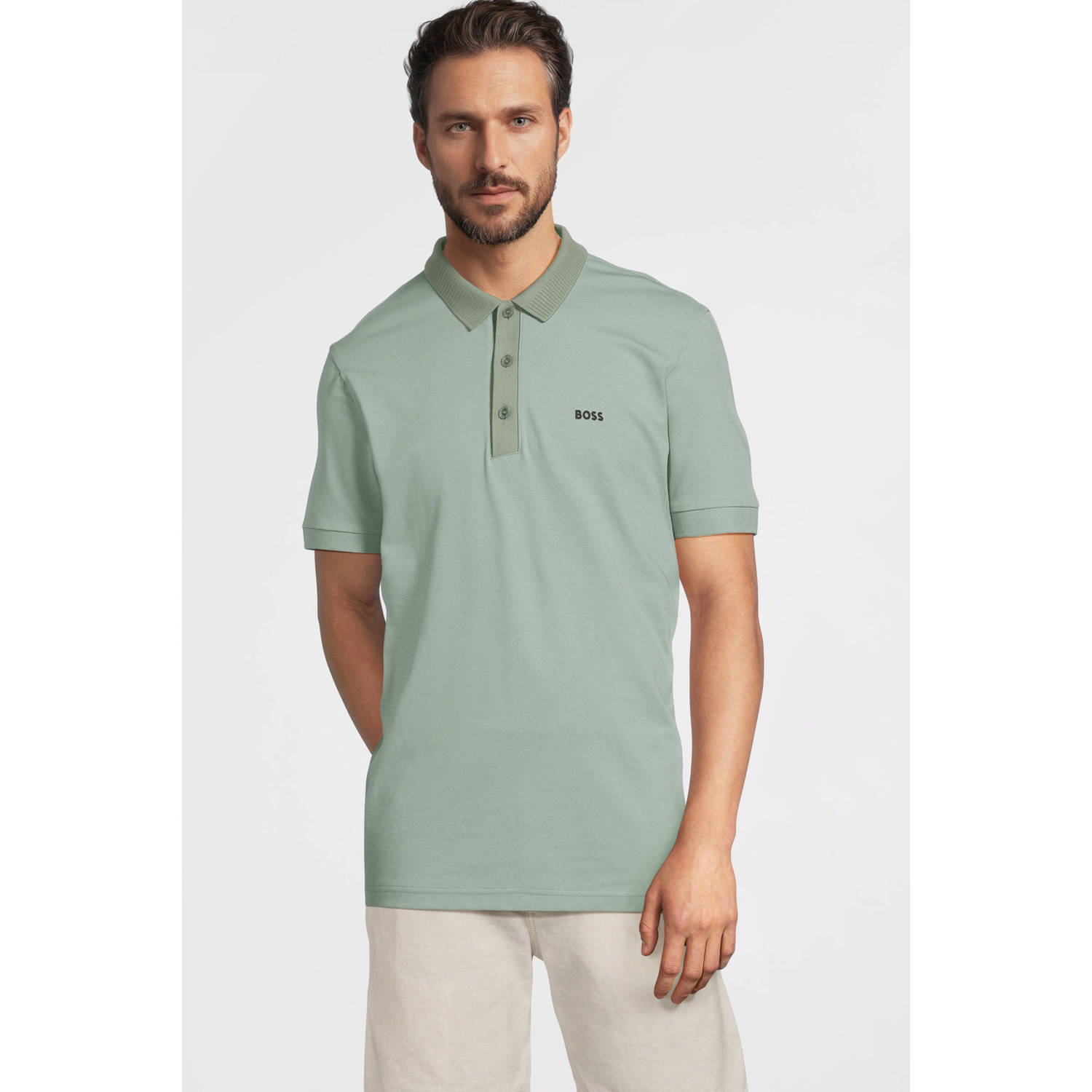BOSS slim polo grijsgroen