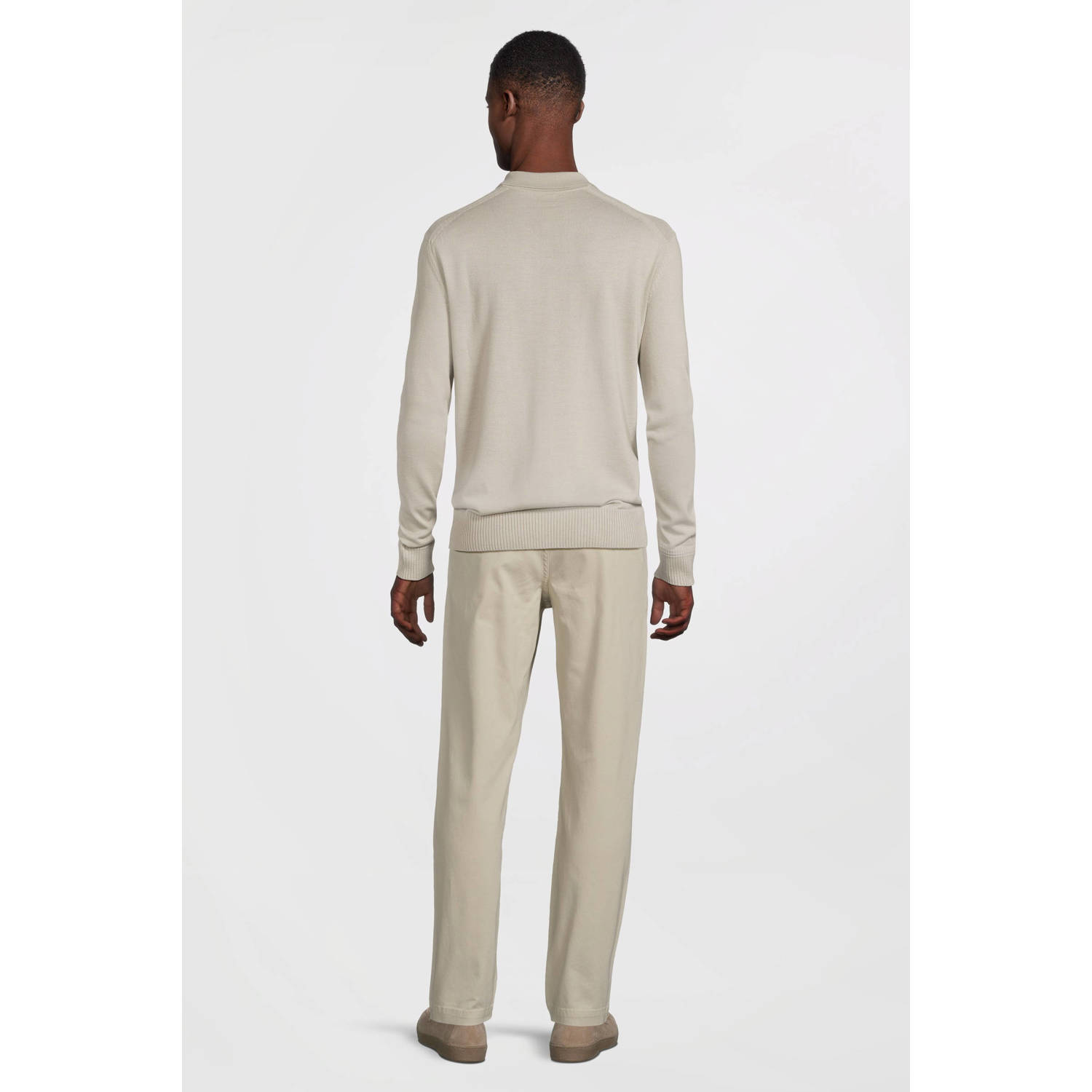 BOSS fijngebreide slim fit polo Avac_PL met wol beige