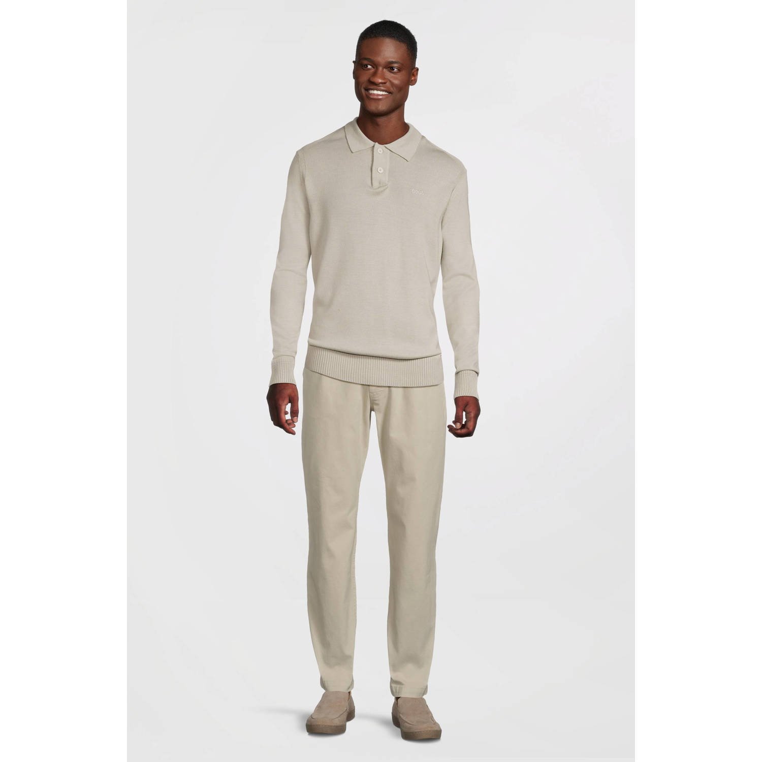 BOSS fijngebreide slim fit polo Avac_PL met wol beige
