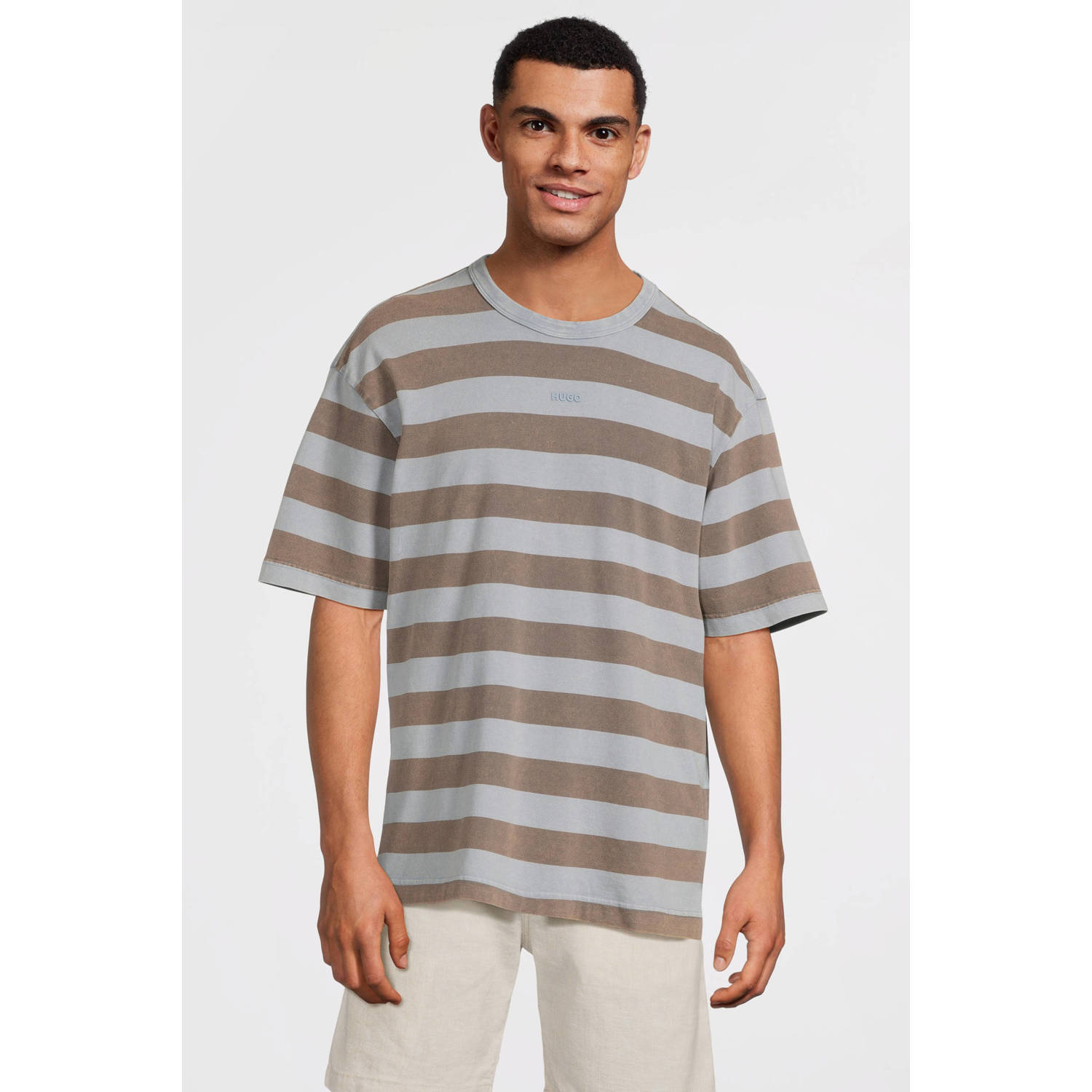 HUGO T-shirt met geribde ronde hals model 'Dockoe'