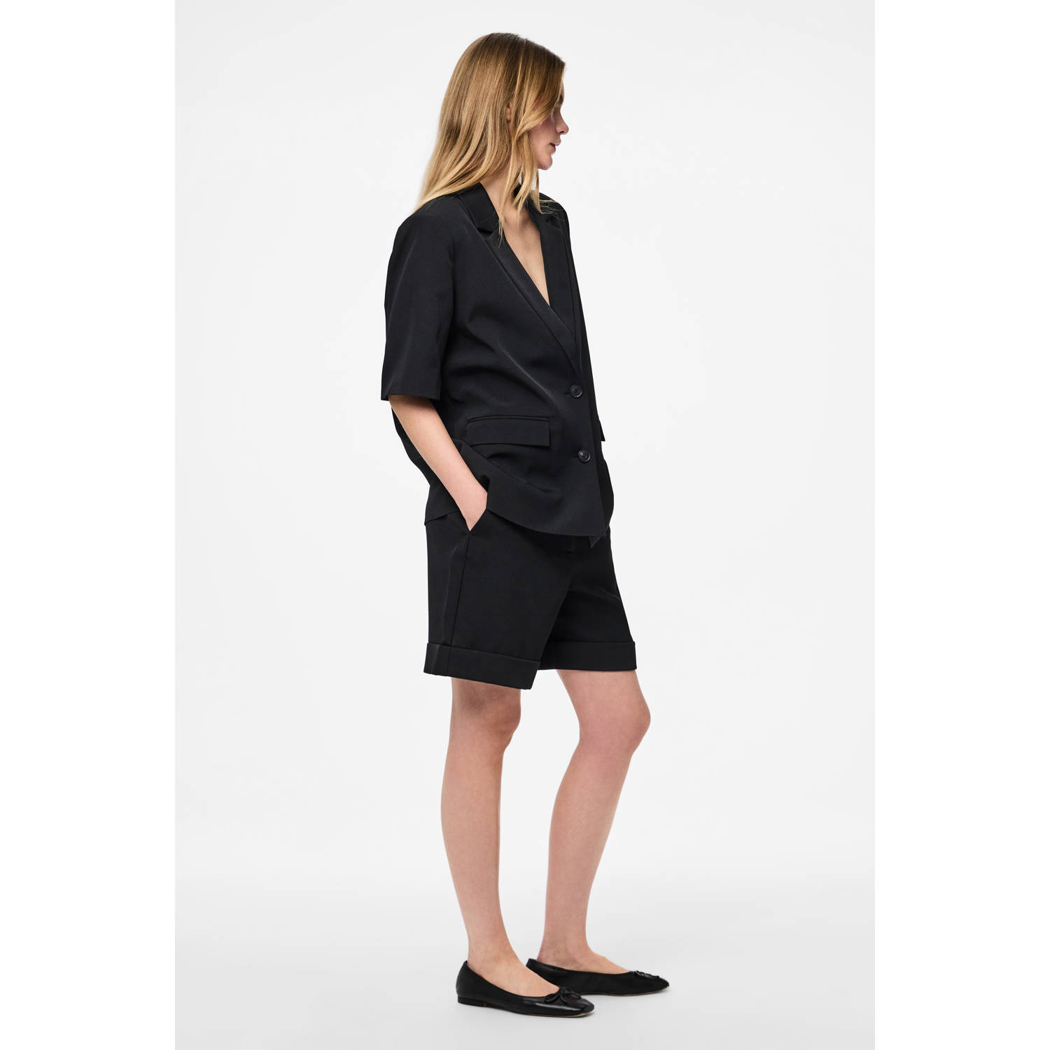 PIECES slim high waist casual short zwart