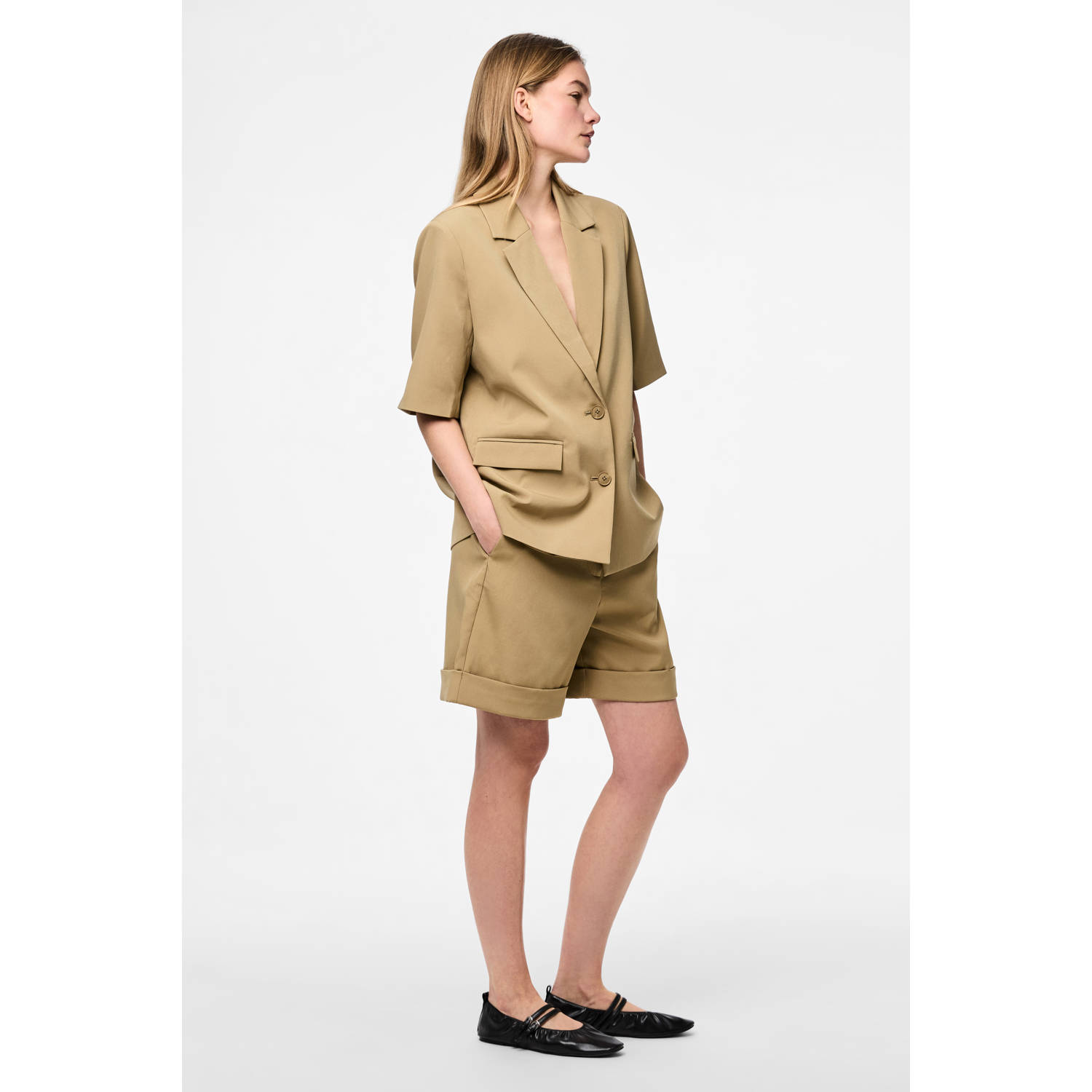 PIECES slim high waist casual short kaki