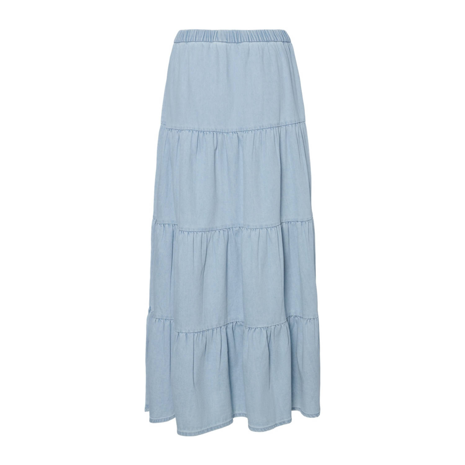PIECES midi rok light blue denim