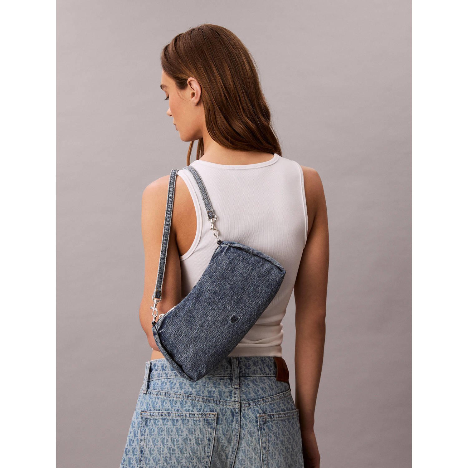 Calvin Klein denim schoudertas blauw