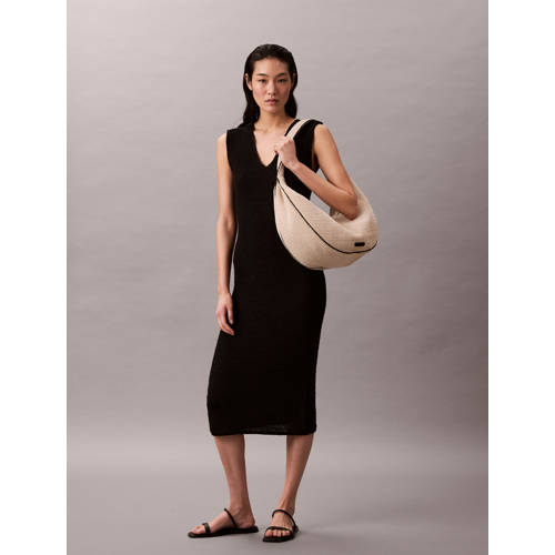 Calvin Klein raffia schoudertas ecru afbeelding