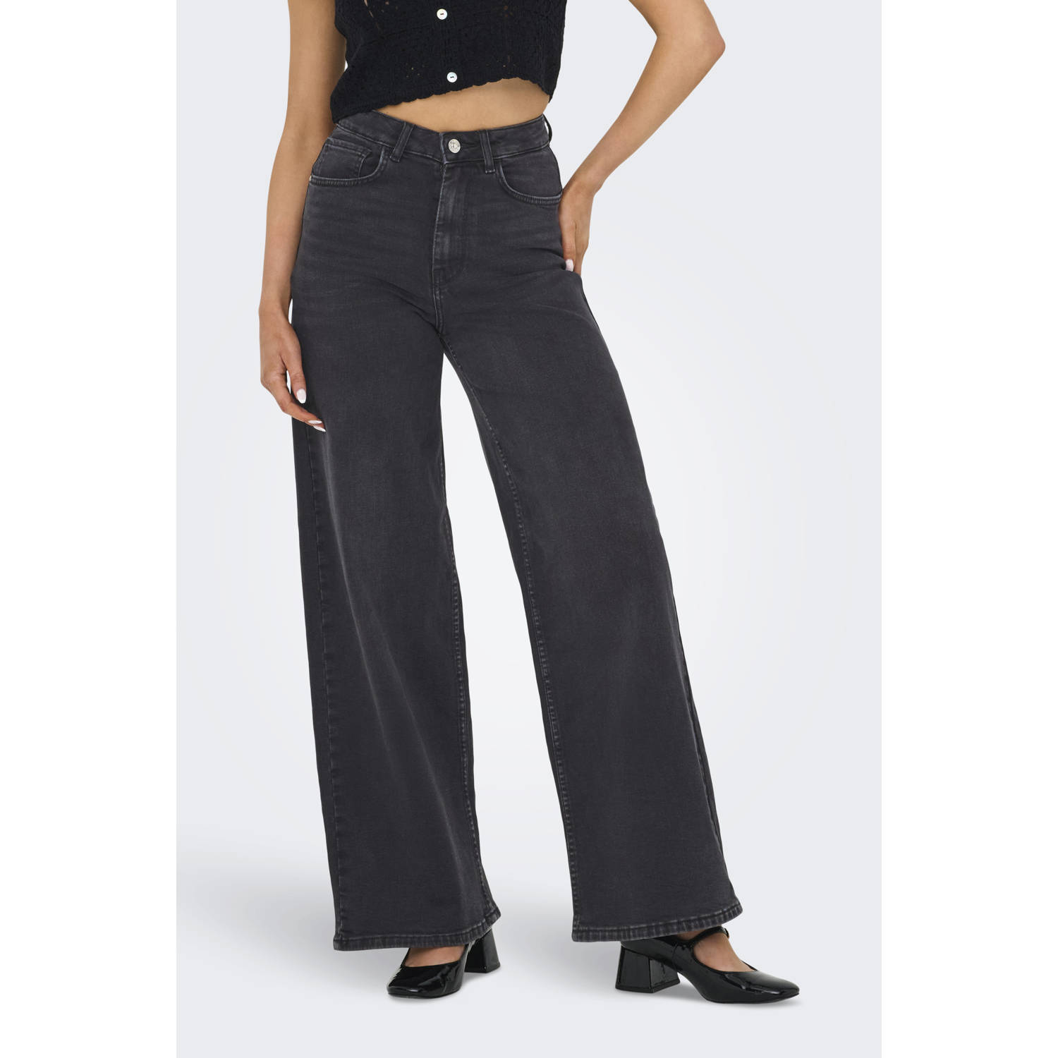 ONLY high waist wide leg jeans black denim