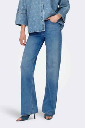 high waist wide leg jeans medium blue denim