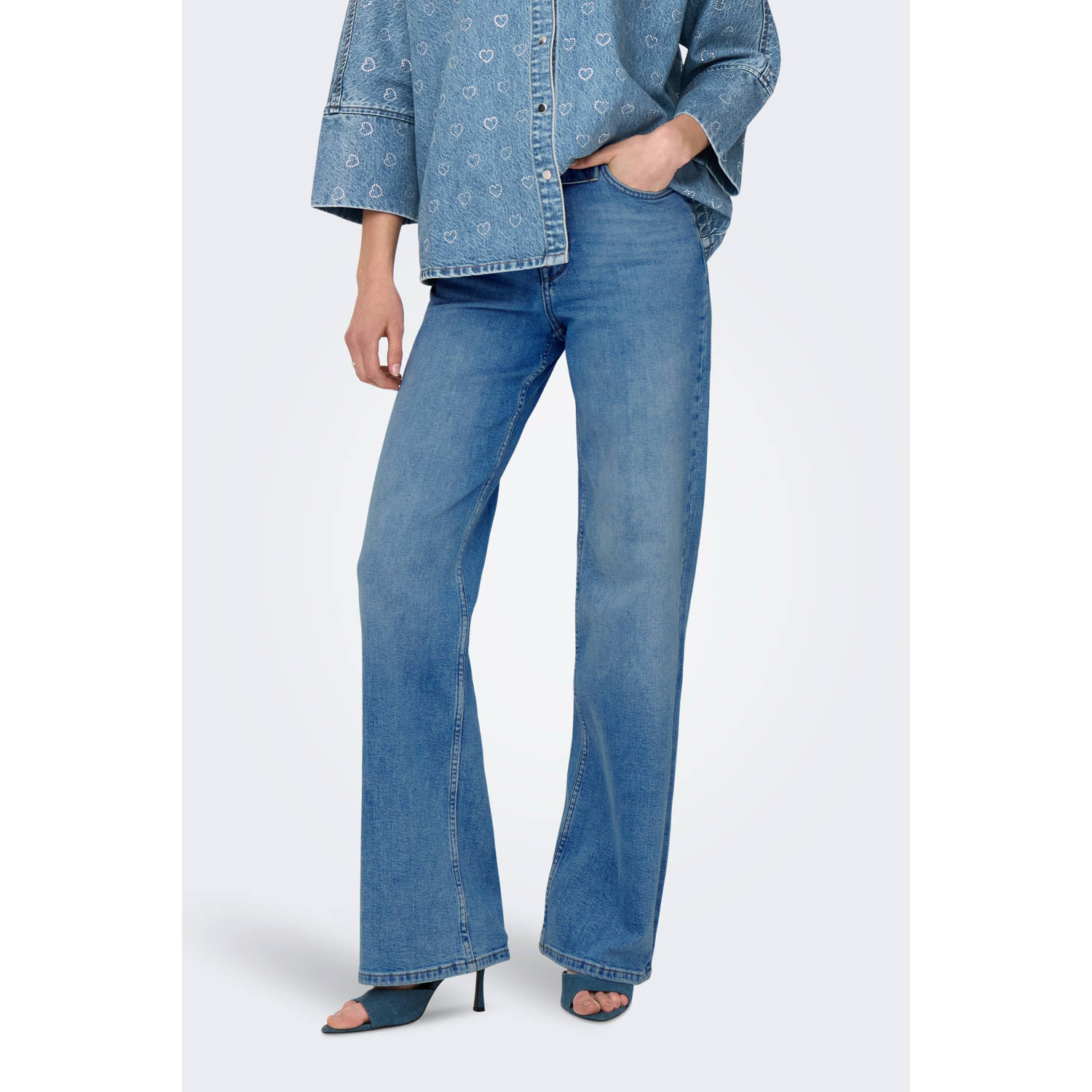 ONLY high waist wide leg jeans medium blue denim