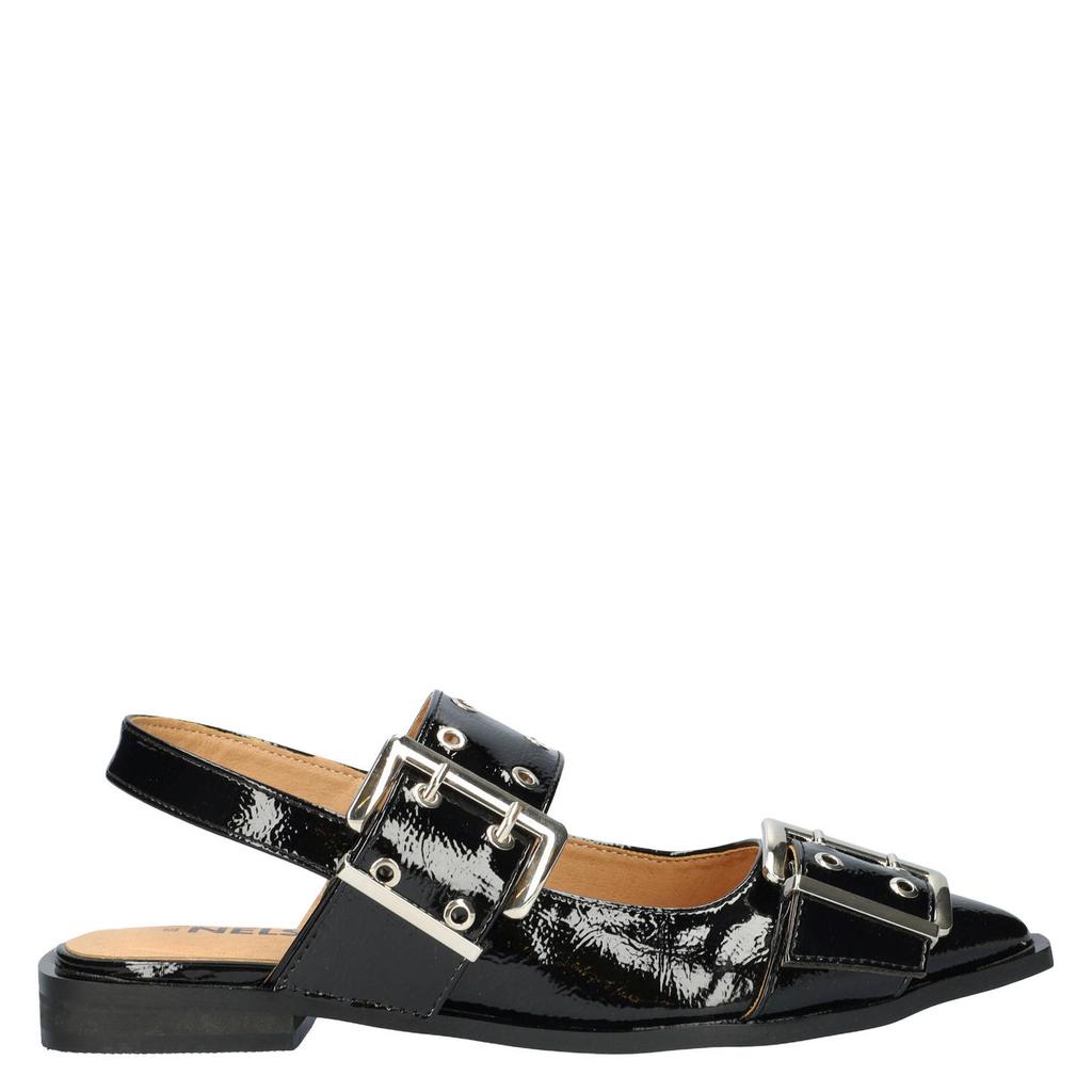 Zwarte dames Nelson lak slingback loafers met gesp