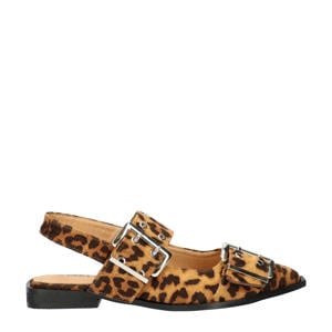 slingback loafers met panterprint cognac/zwart