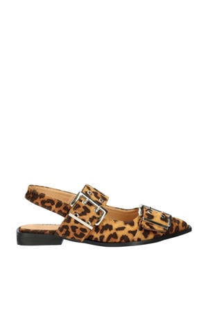 slingback loafers met panterprint cognac/zwart