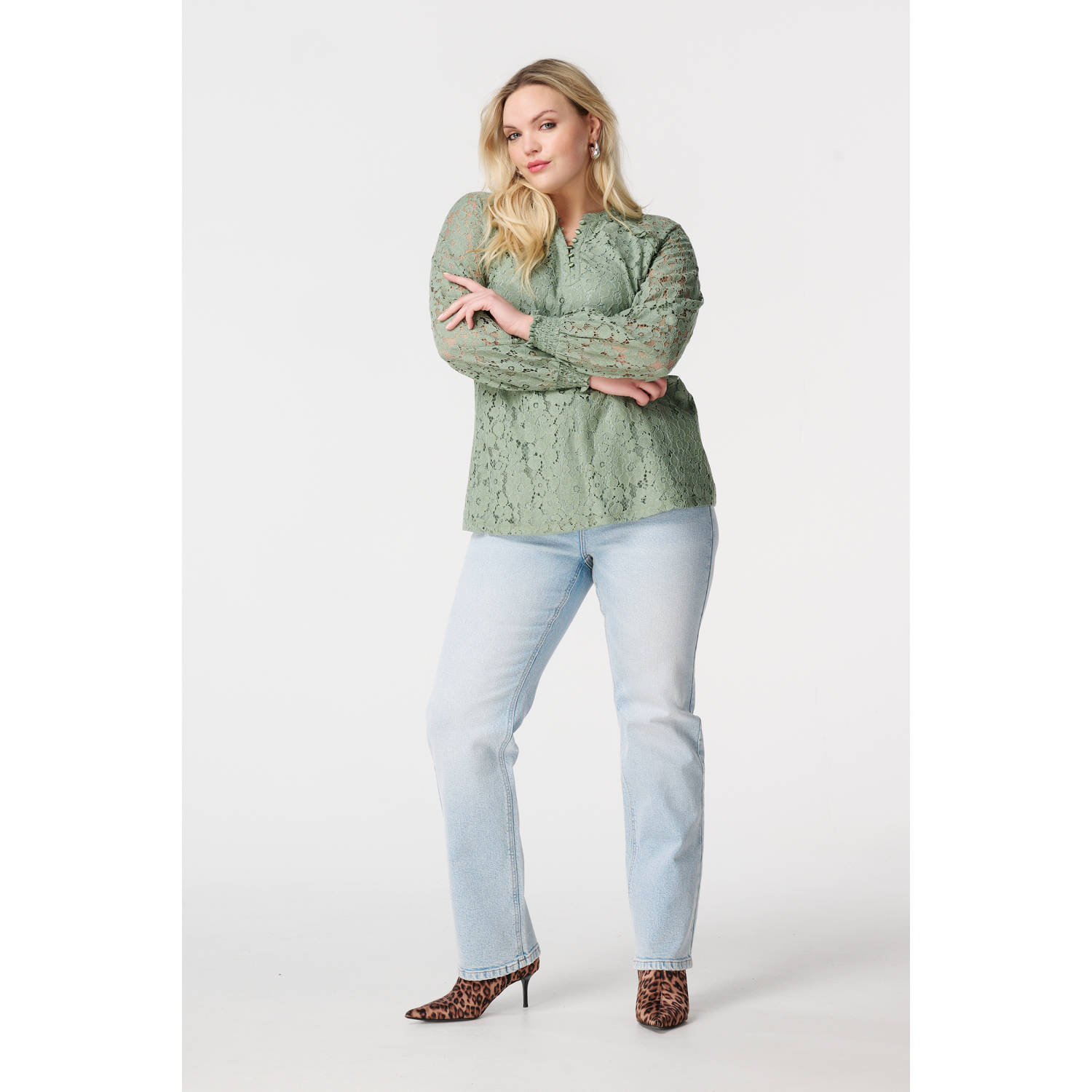 MS Mode top mintgroen kant