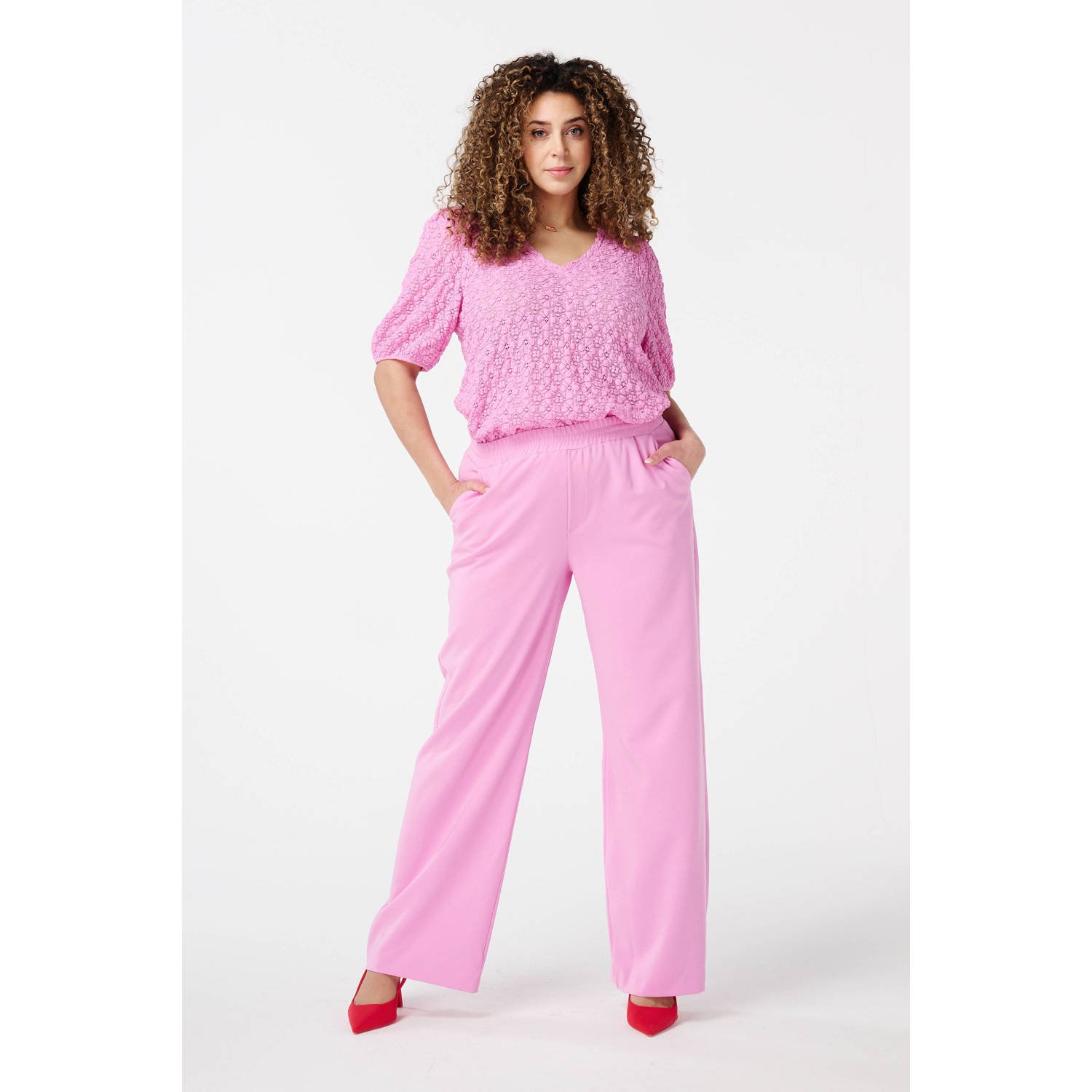 MS Mode straight regular waist casual broek roze