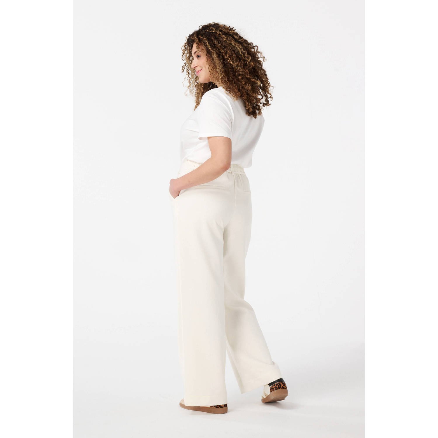 MS Mode straight regular waist pantalon crème
