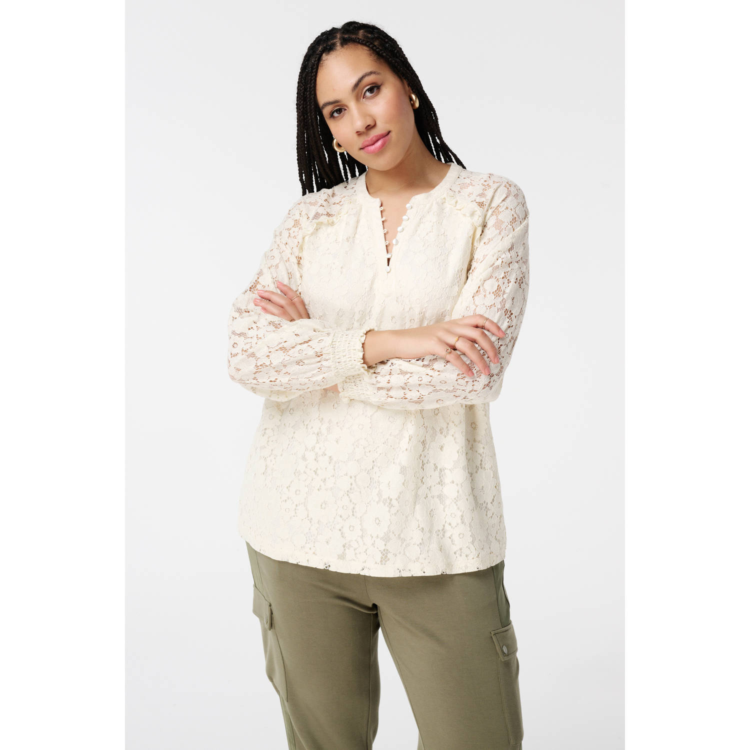 MS Mode top crème kant