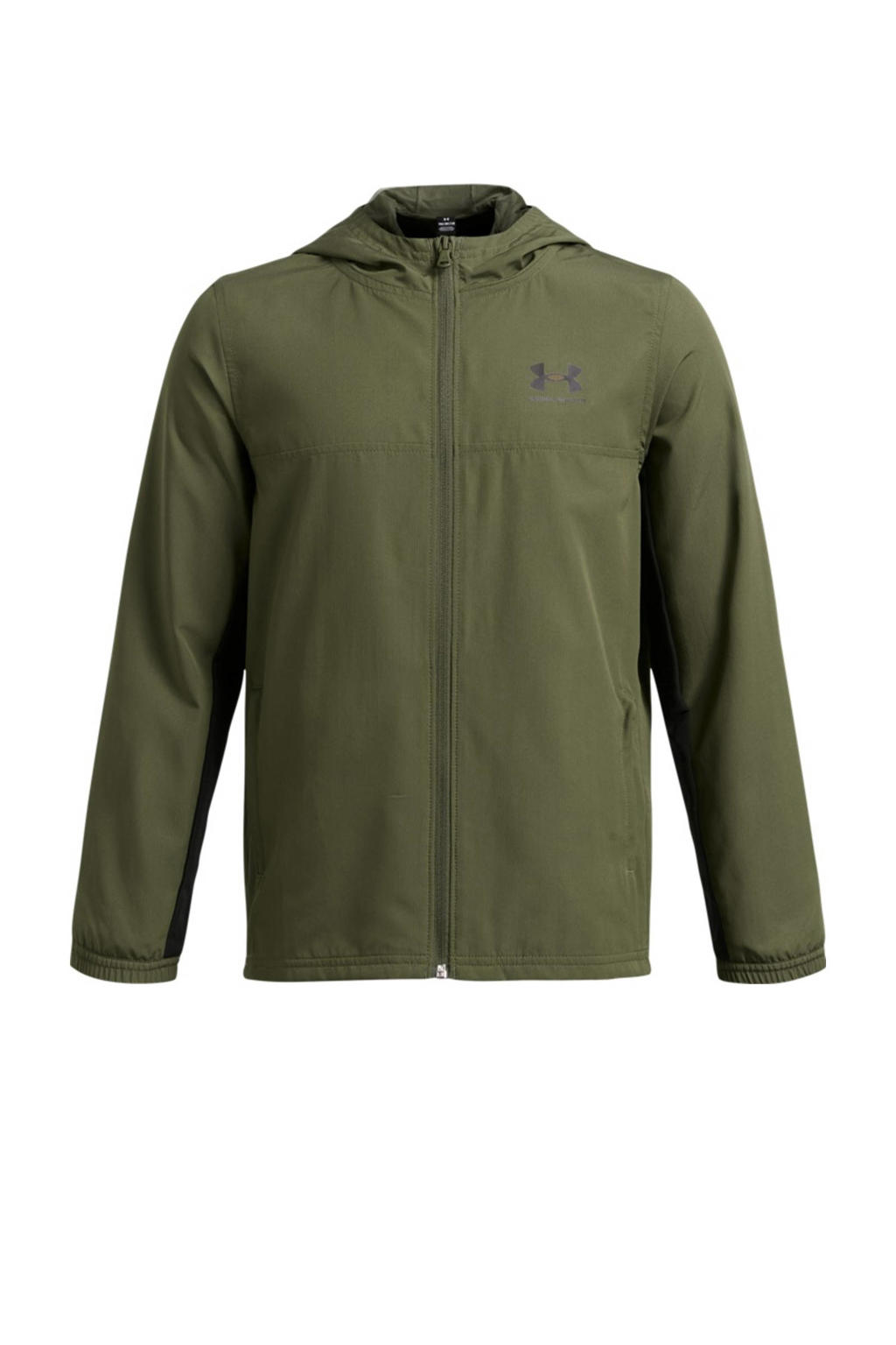 Groene jongens en meisjes Under Armour Junior sportjack van polyester met logo dessin, lange mouwen, capuchon en ritssluiting