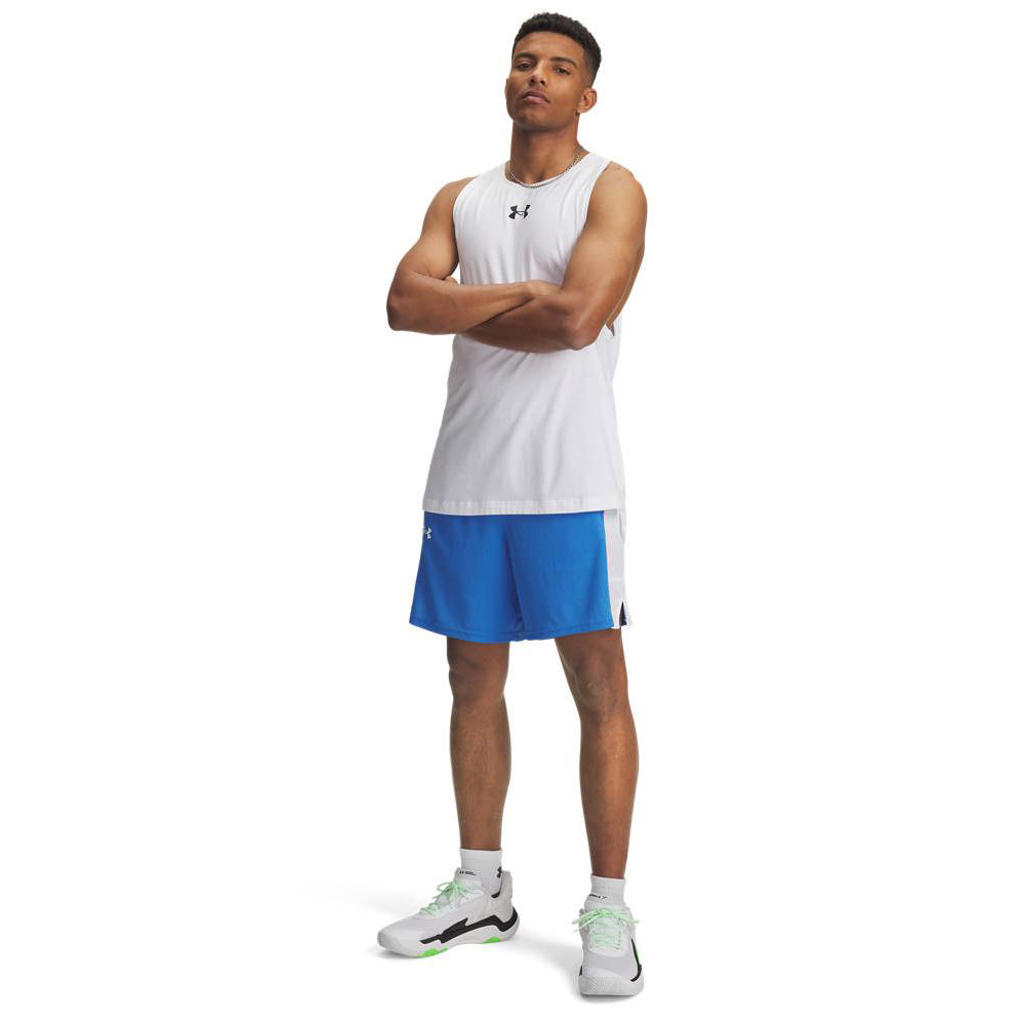 Blauw en witte heren Under Armour sportshort van polyester met loose fit, elastische tailleband met koord en logo dessin