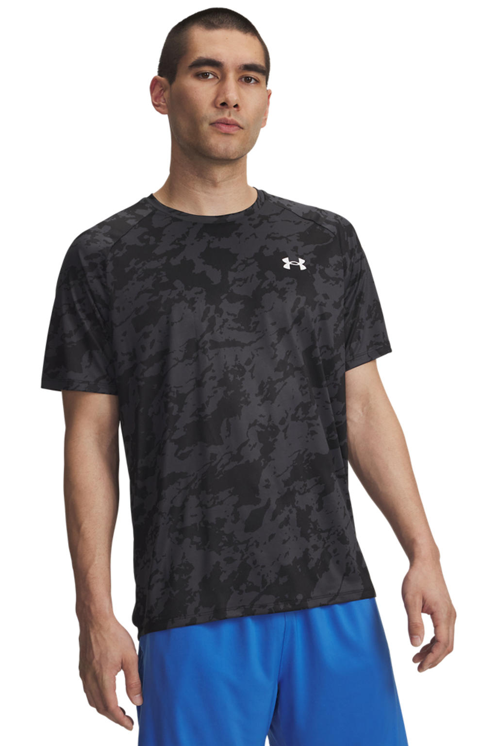 Zwart en grijze heren Under Armour sportshirt Tech 2.0 van polyester met effen en korte mouwen