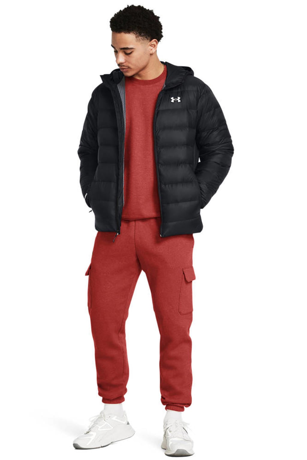 Zwarte heren Under Armour jas van nylon met effen, capuchon en ritssluiting