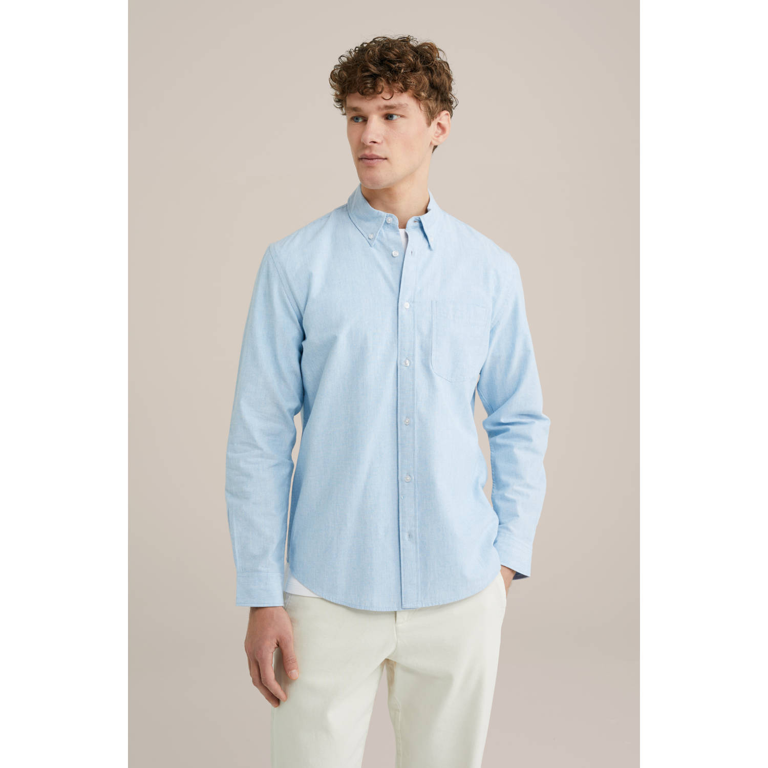 WE Fashion Blue Ridge casual overhemd lichtblauw