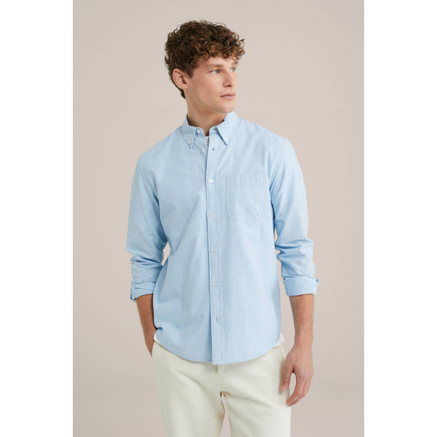 WE Fashion Blue Ridge casual overhemd lichtblauw