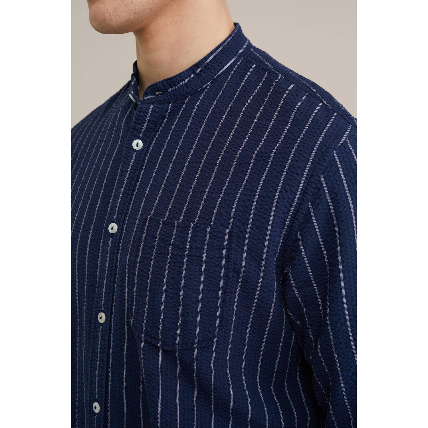 WE Fashion Blue Ridge casual overhemd donkerblauw