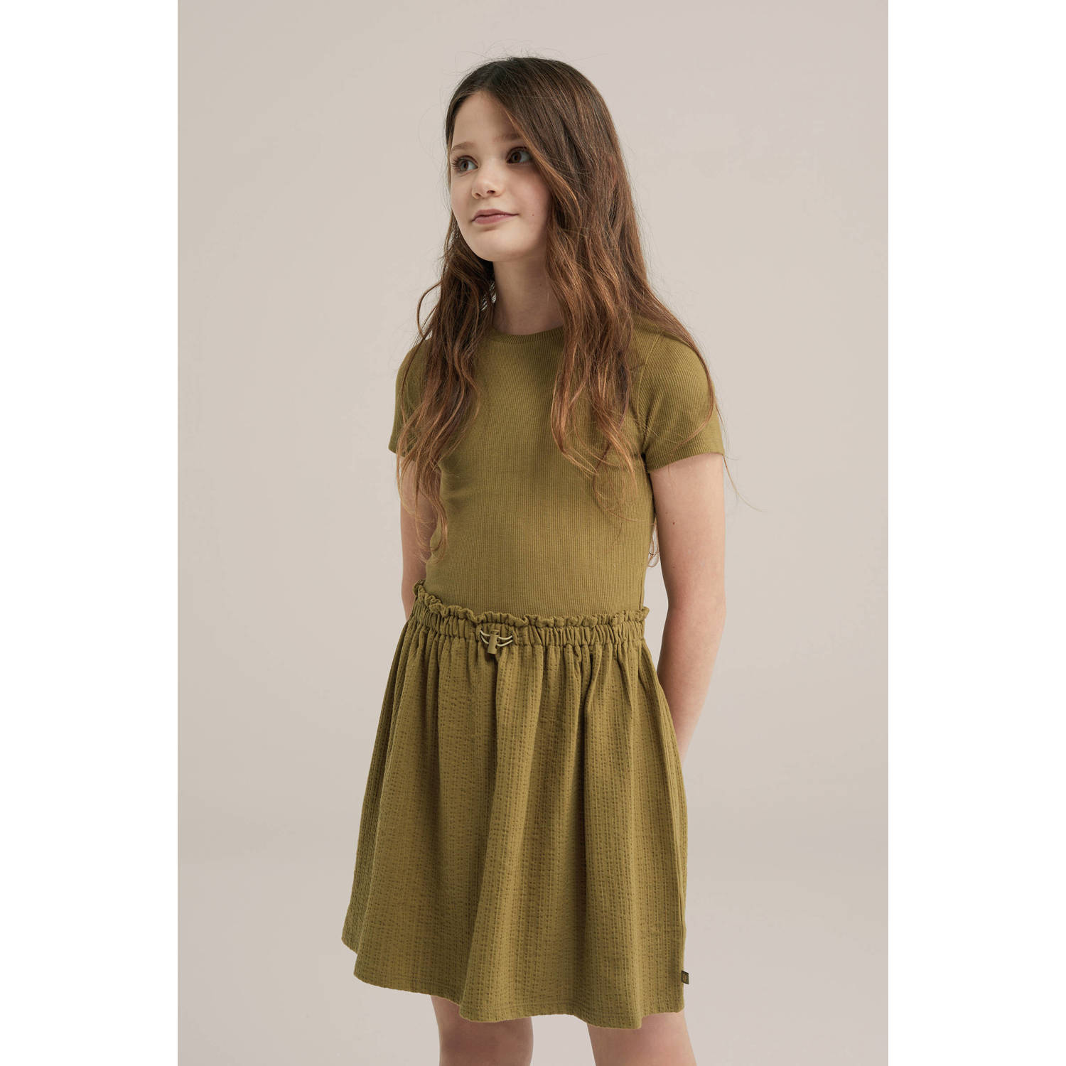 WE Fashion korte jurk rib gebreid kaki