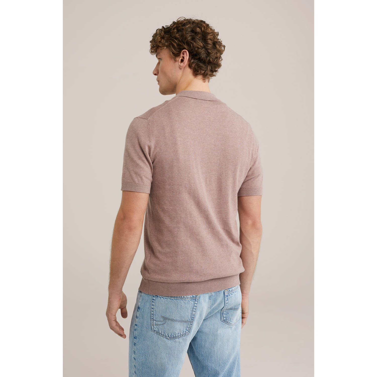 WE Fashion regular polo fijn gebreid oudroze