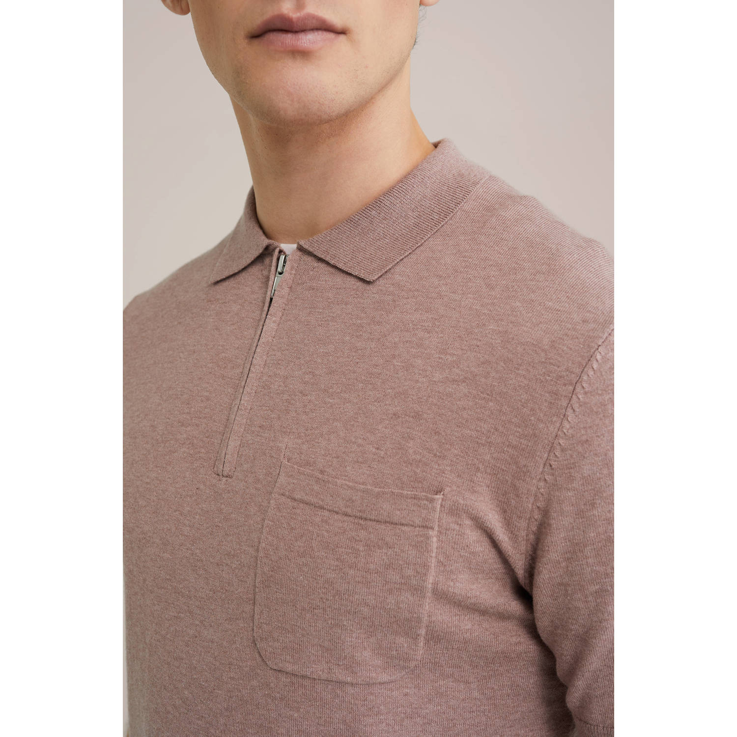 WE Fashion regular polo fijn gebreid oudroze