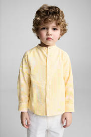 thumbnail: Gele jongens Mango Kids overhemd van katoen met krijtstreepprint, lange mouwen en knoopsluiting