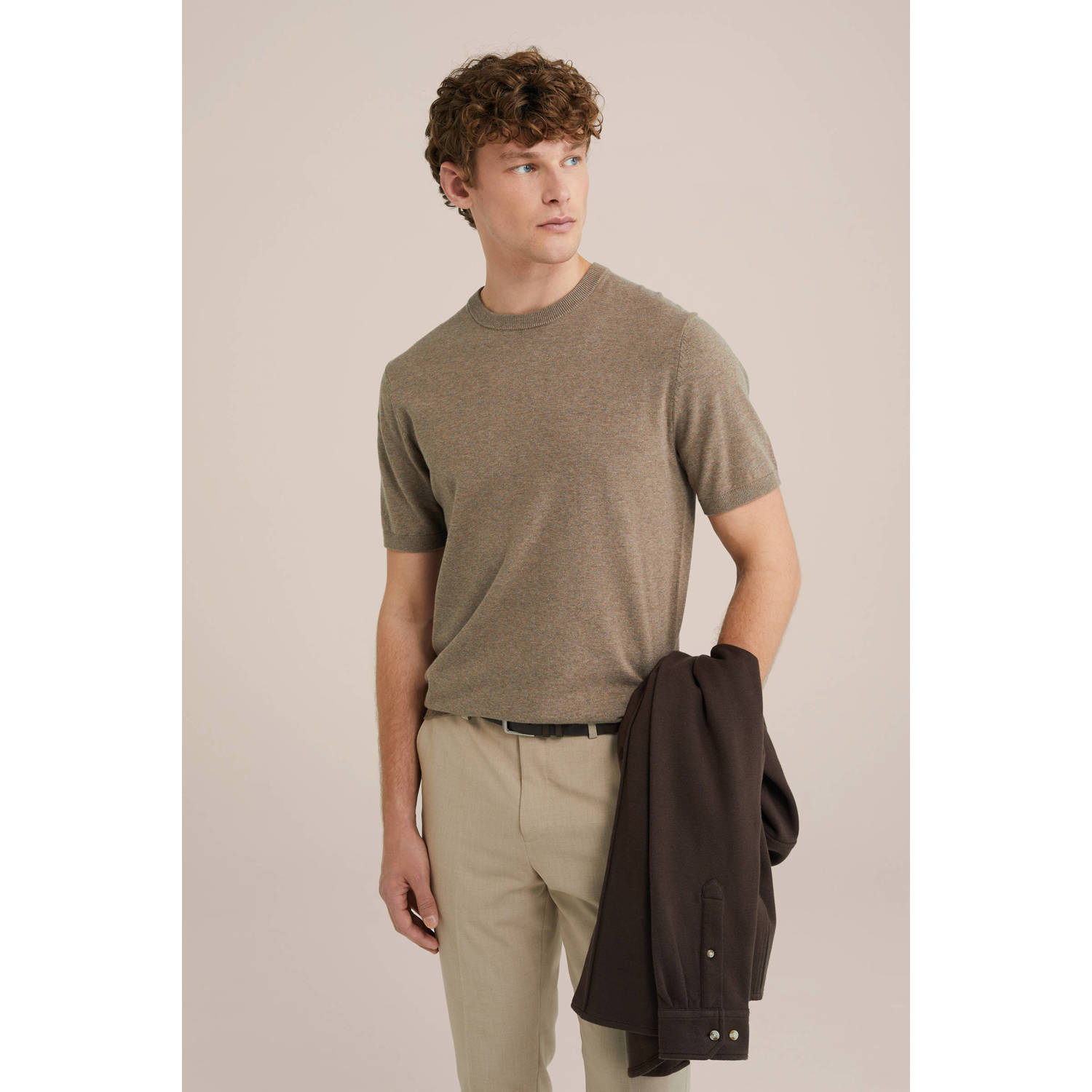 WE Fashion T-shirt fijn gebreid lichtbruin