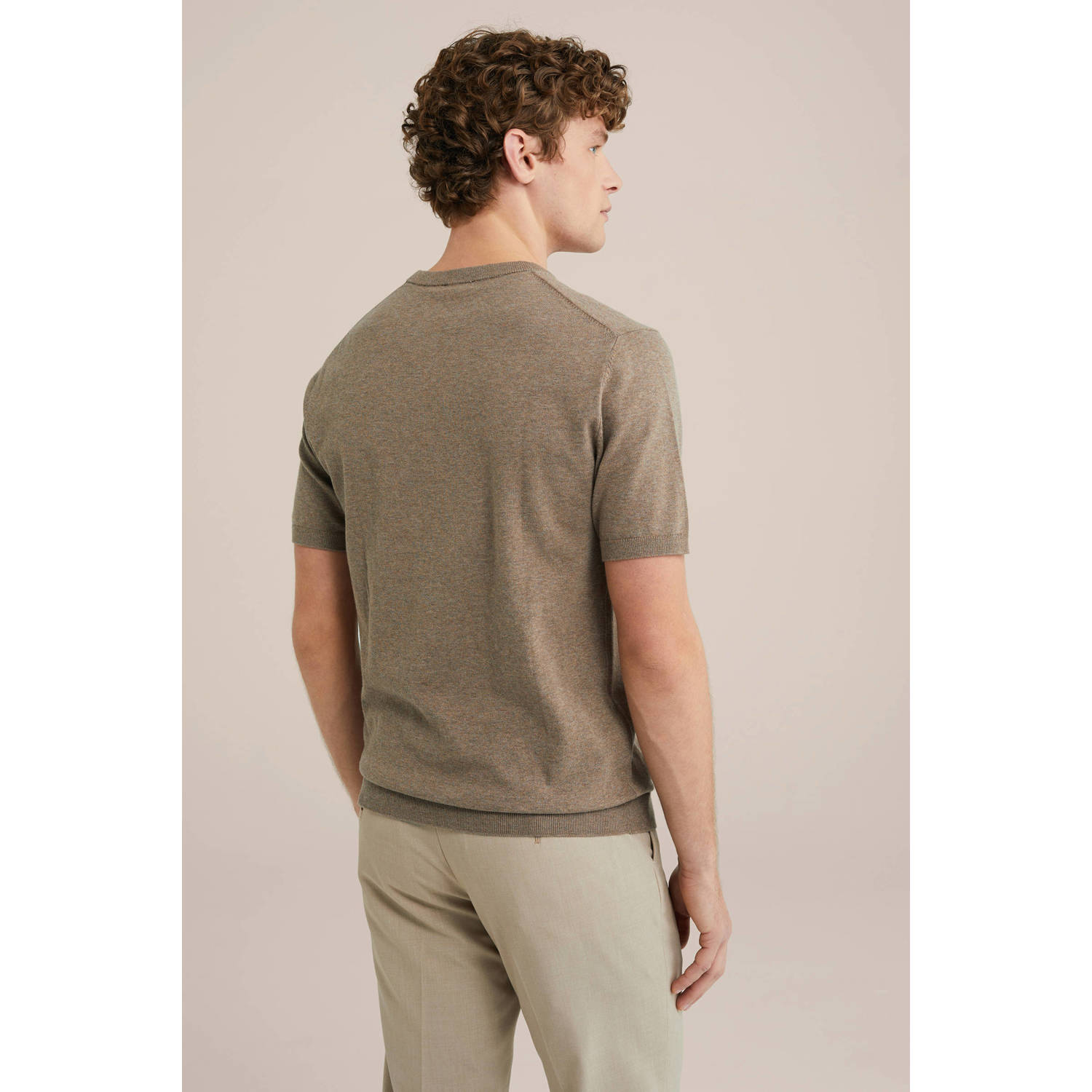 WE Fashion T-shirt fijn gebreid lichtbruin
