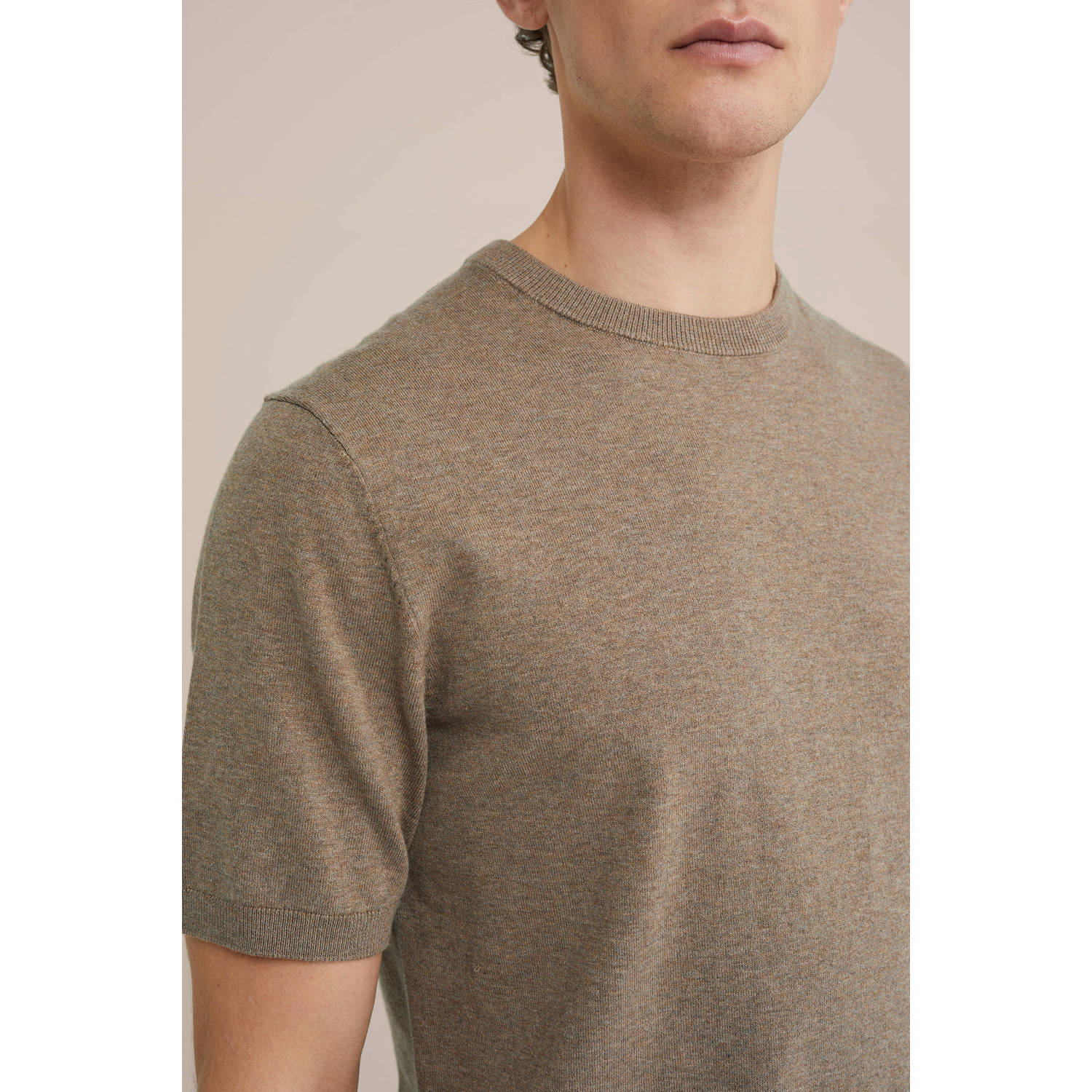 WE Fashion T-shirt fijn gebreid lichtbruin