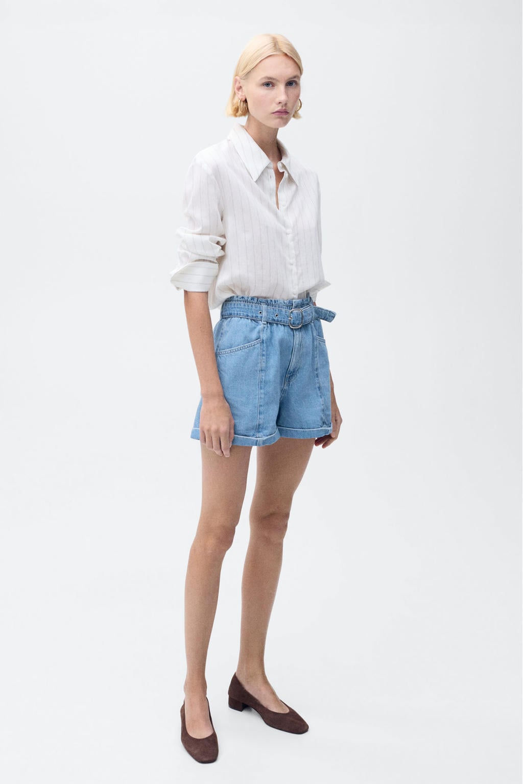 Mango high waist denim short light blue denim