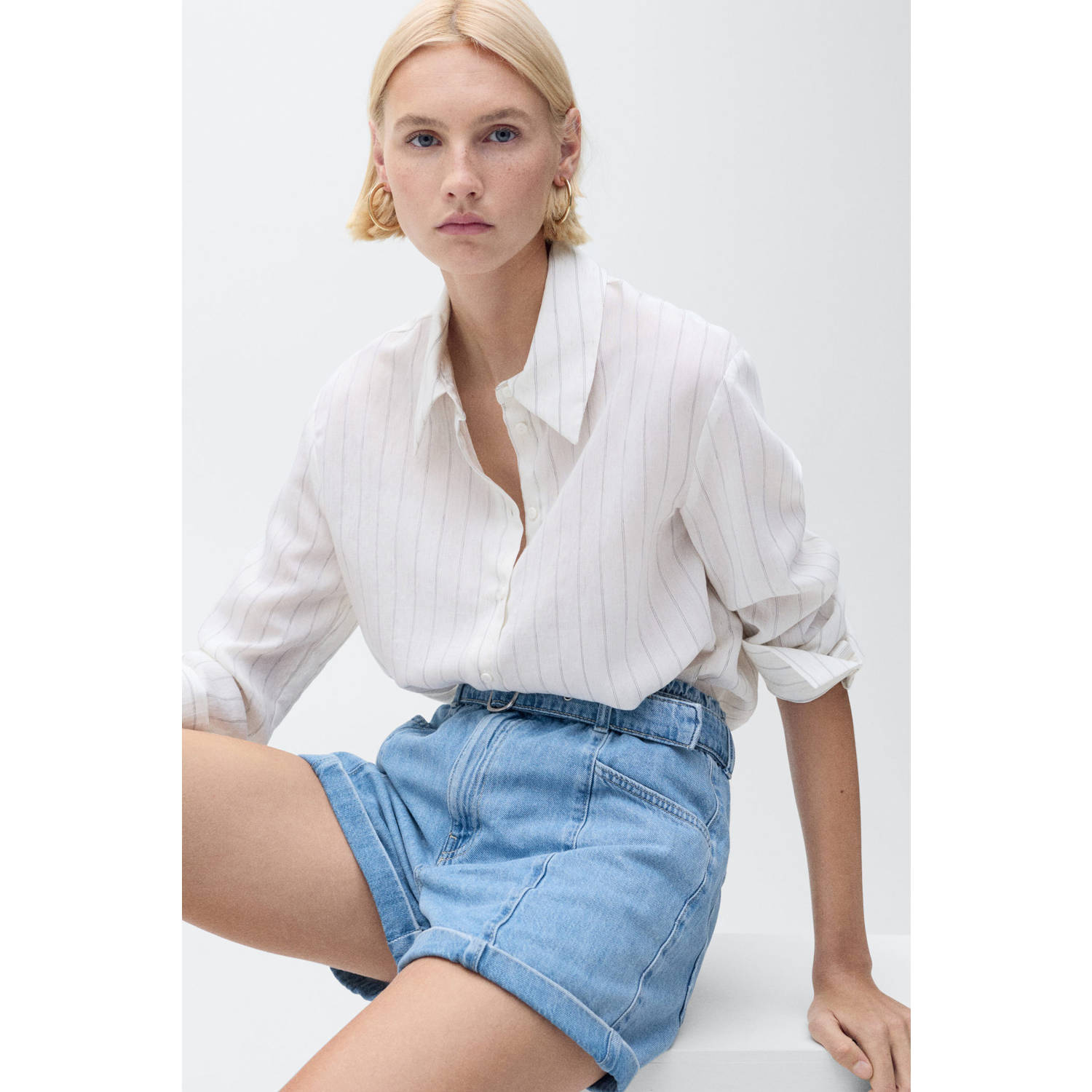 Mango high waist denim short light blue denim