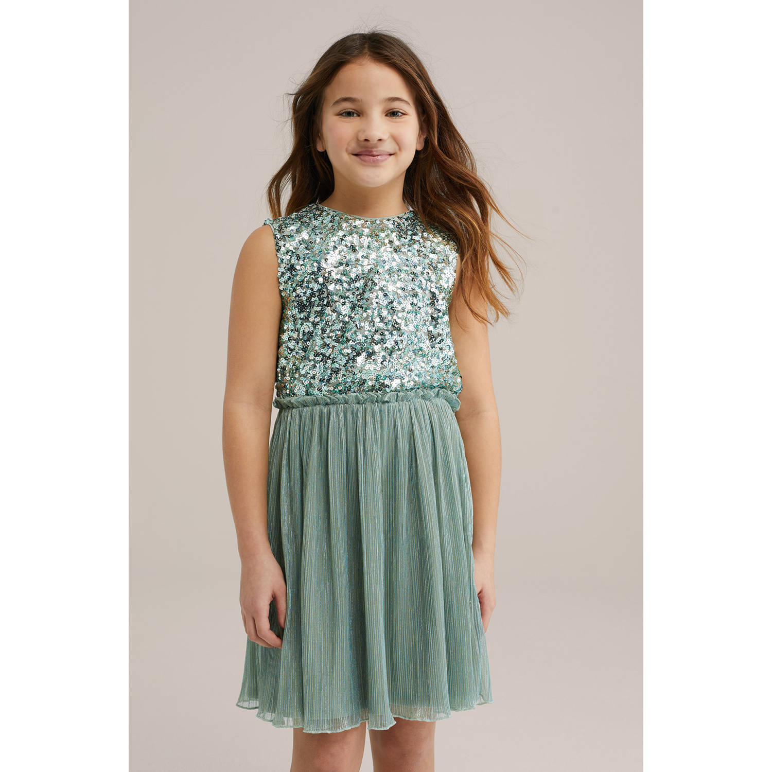 WE Fashion korte jurk met pailletten groen