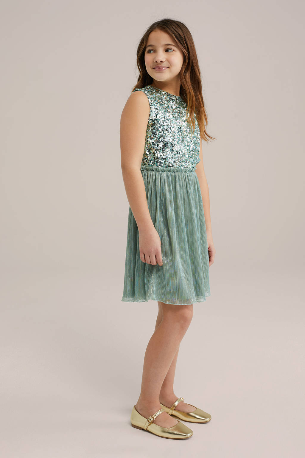 WE Fashion korte jurk met pailletten groen wehkamp