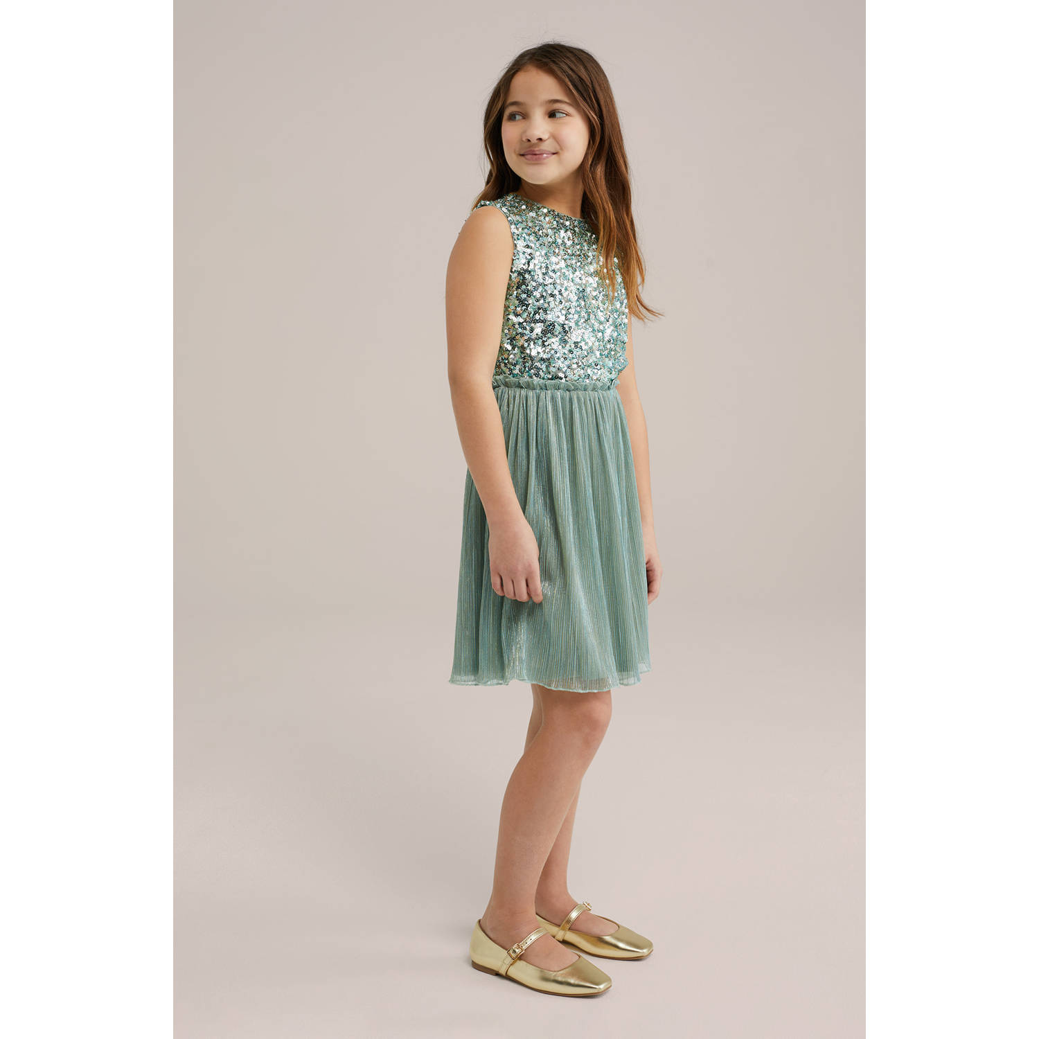 WE Fashion korte jurk met pailletten groen