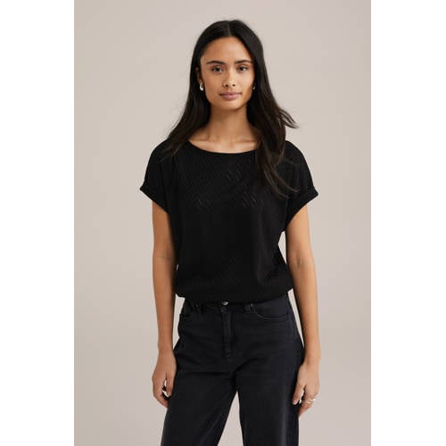 WE Fashion top zwart ajour afbeelding